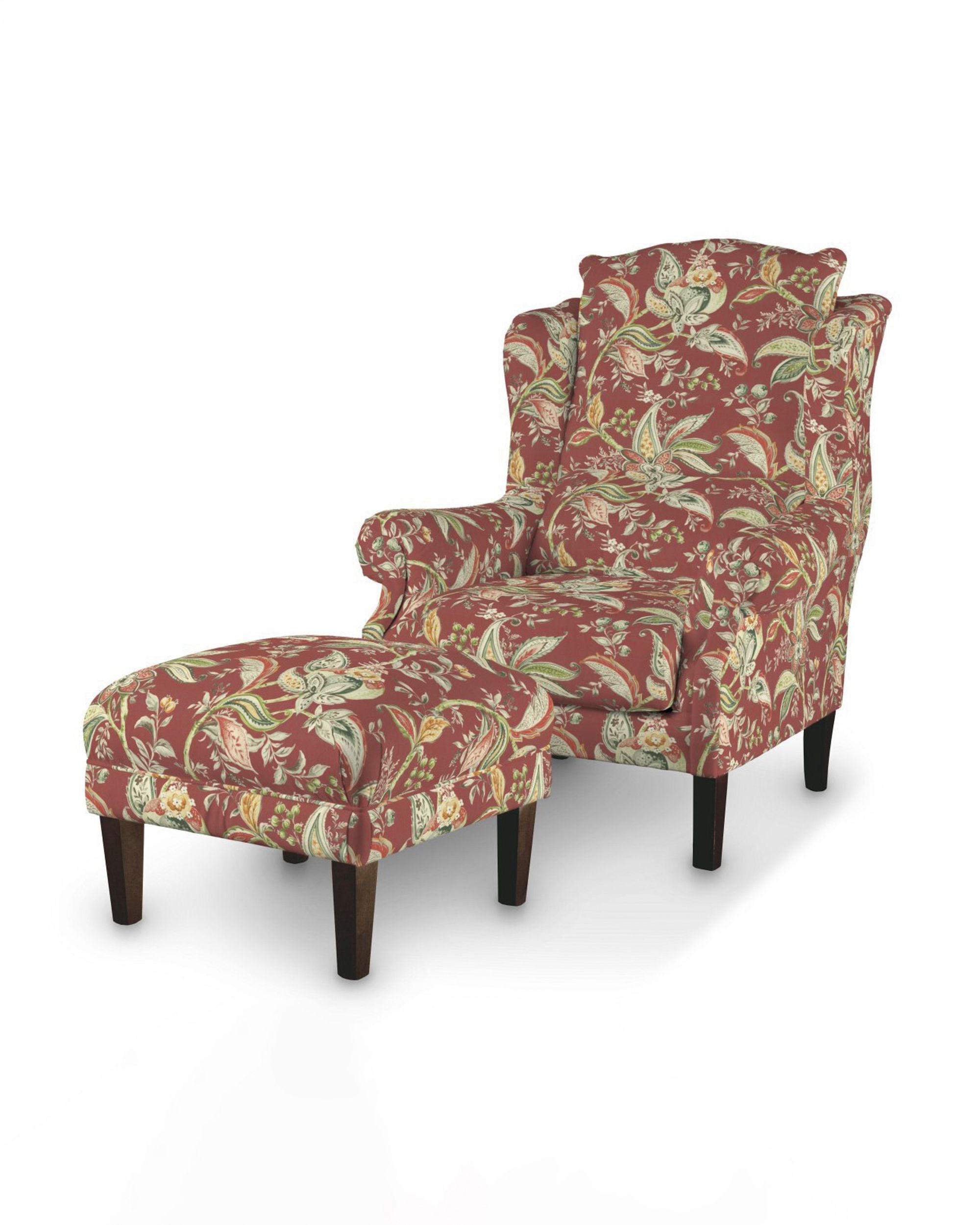 Armchair footstool product colour red fabric patterned (hover)