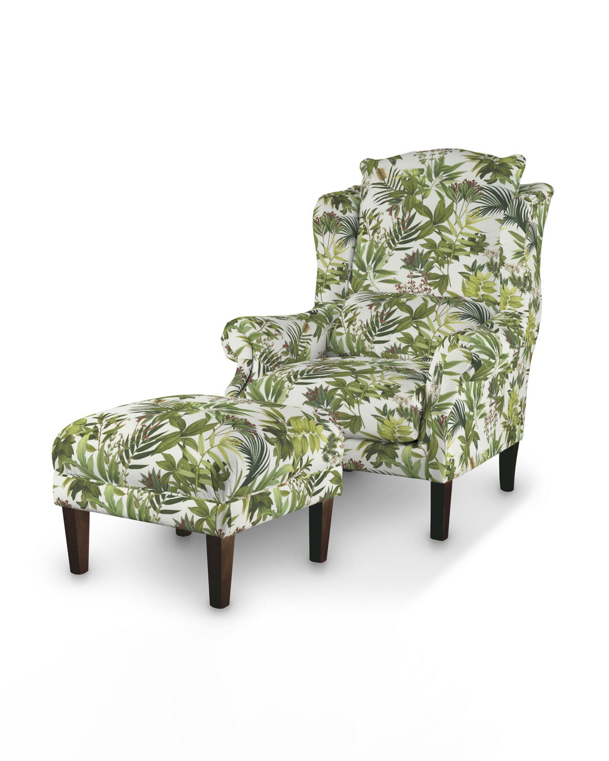 Armchair footstool product colour green fabric patterned (hover)