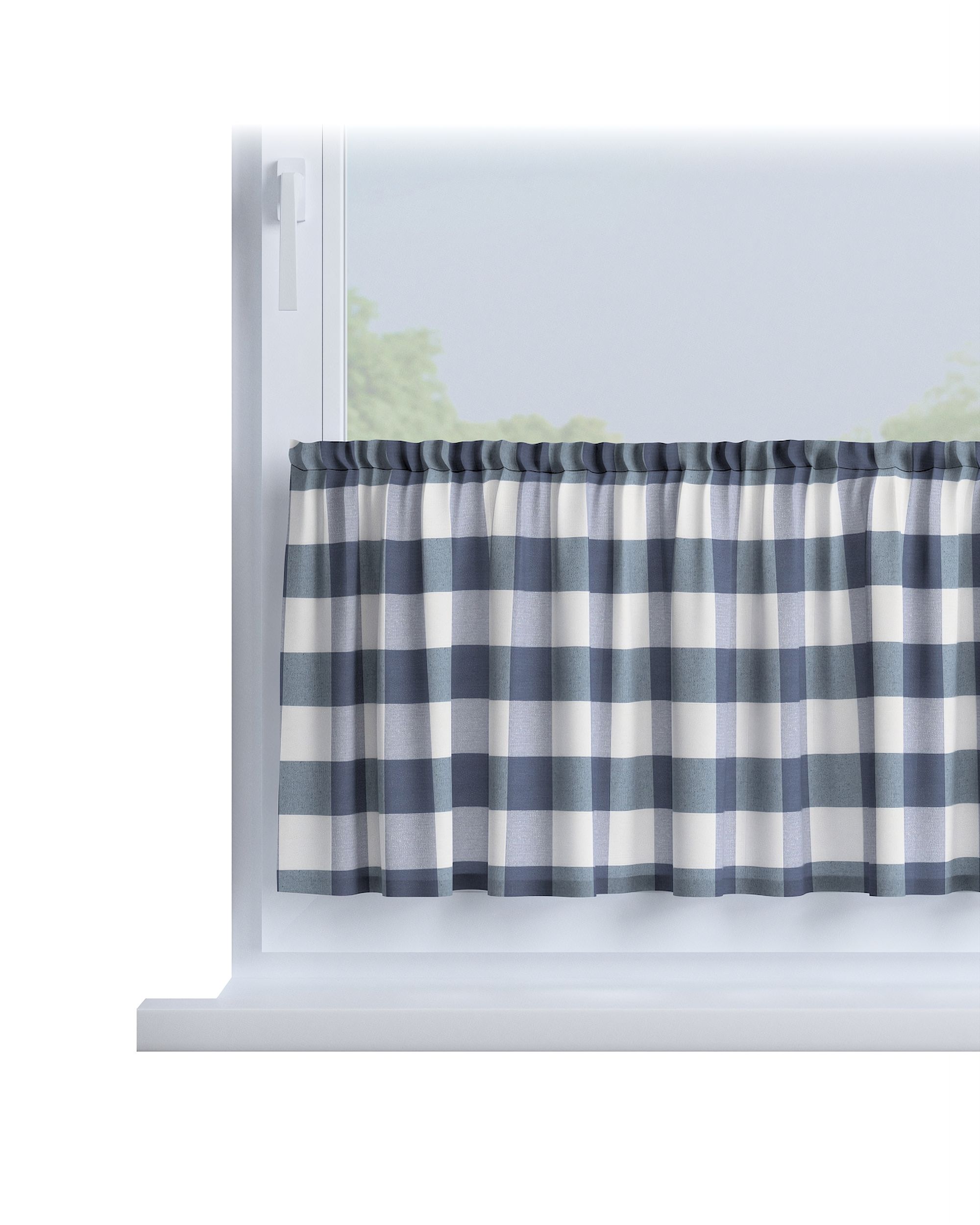Slot valance product colour navy blue fabric patterned
