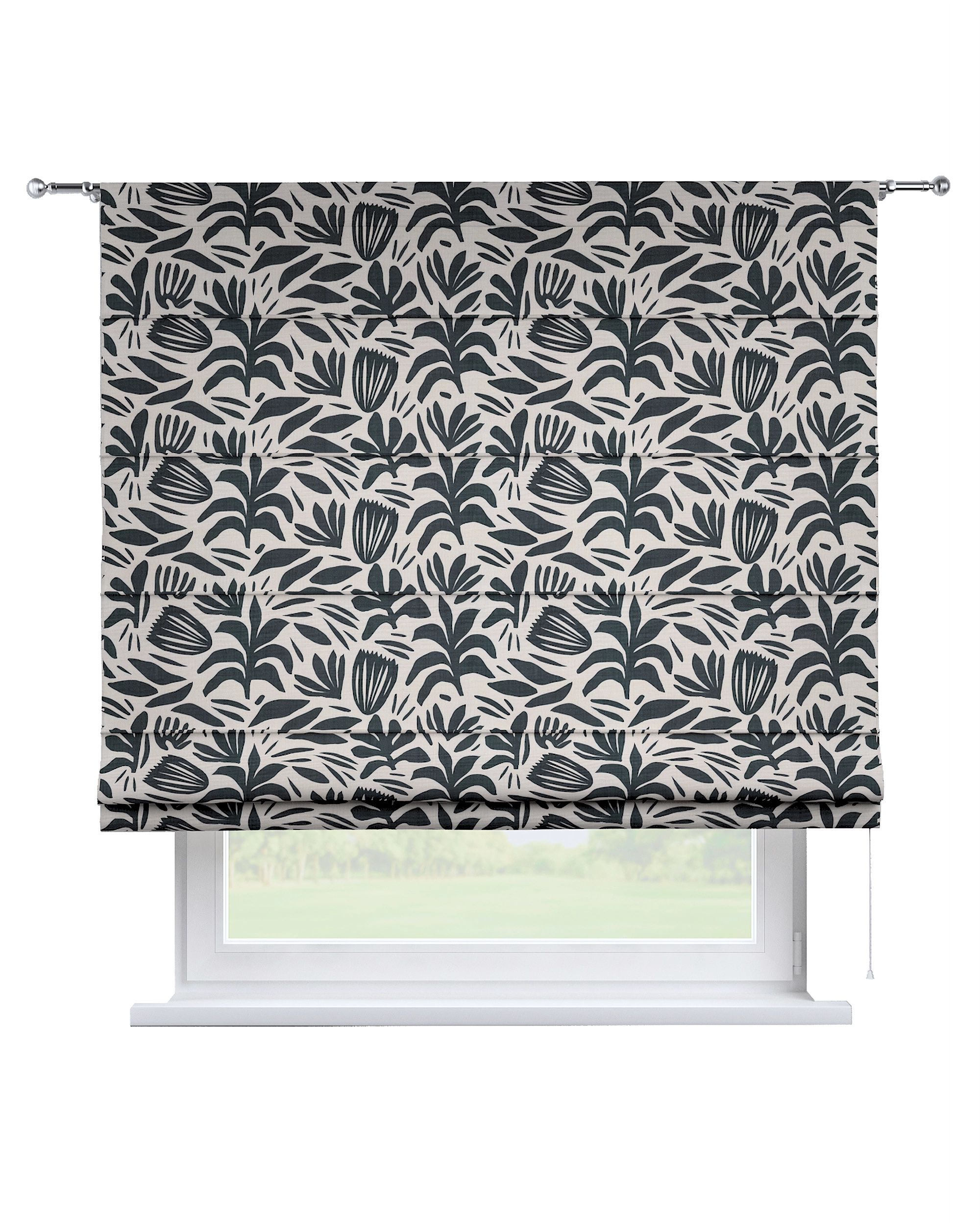 Torino slot Roman blind product colour black fabric structured, patterned