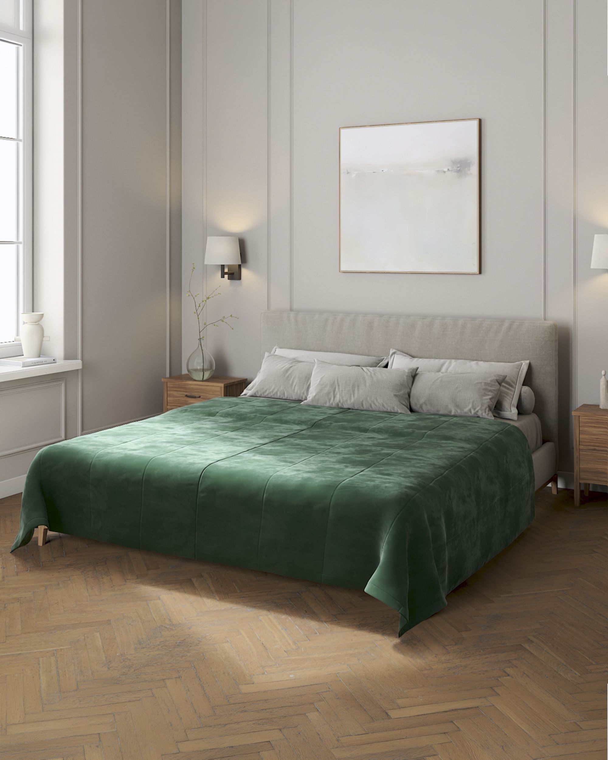 Velvet stripe quilted throw product colour green fabric gloss, velvet