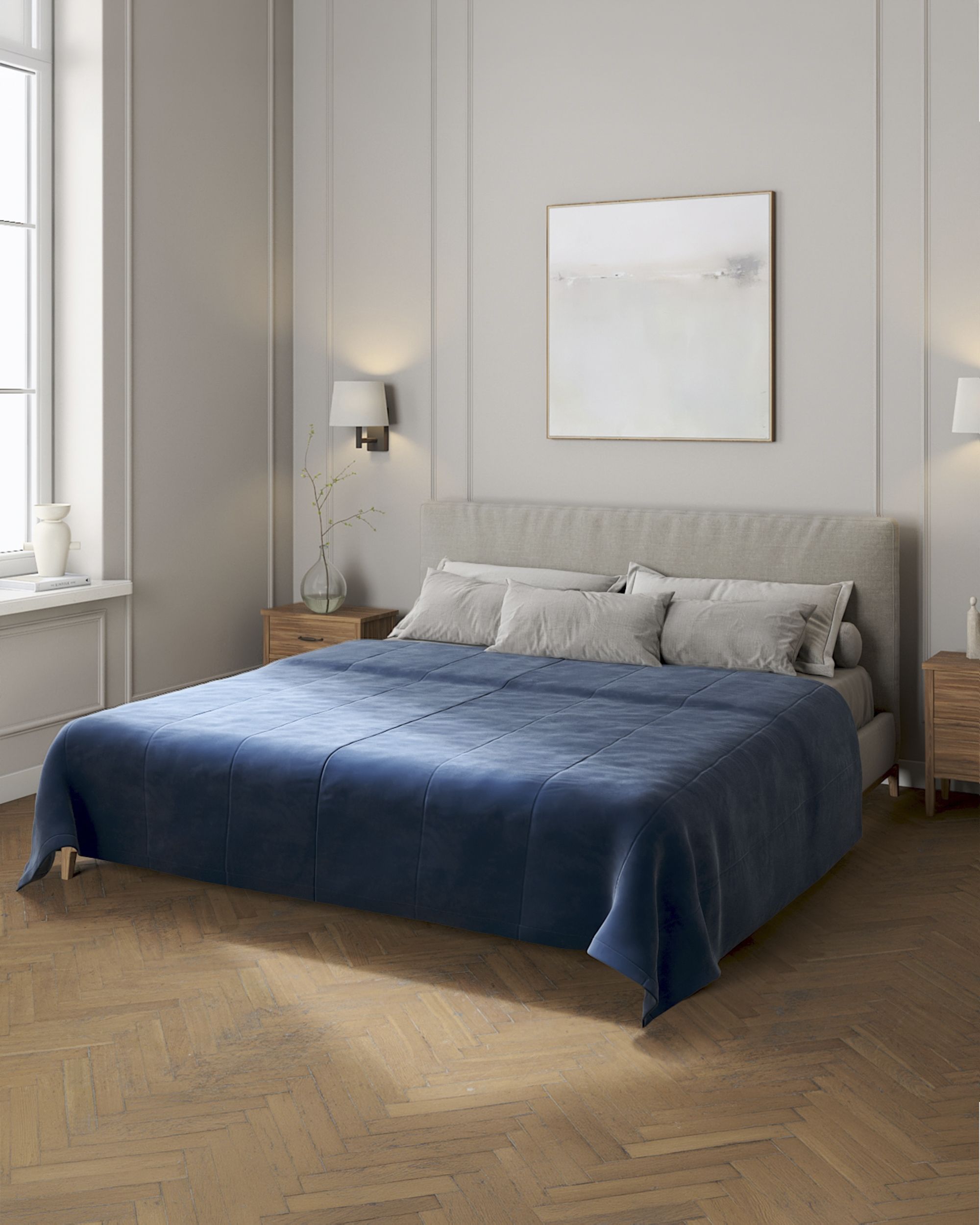 Velvet stripe quilted throw product colour navy blue fabric gloss, velvet