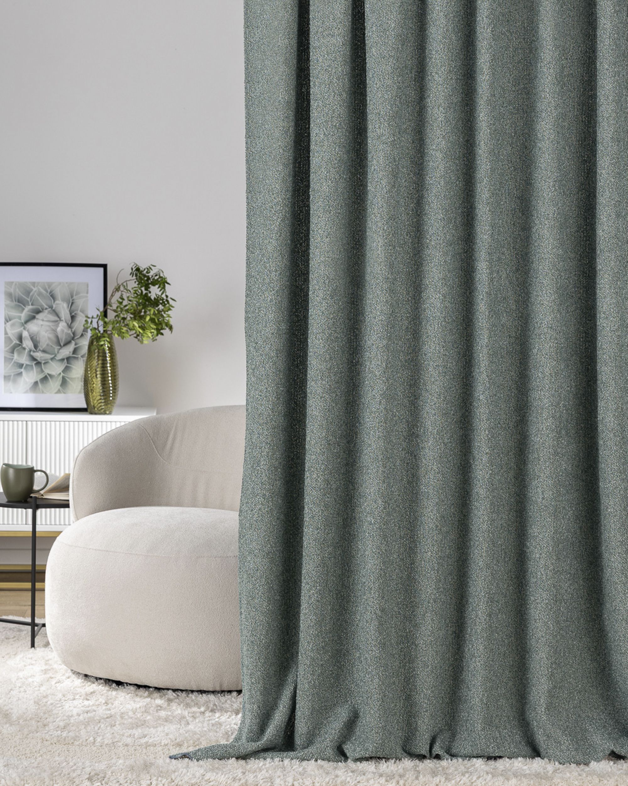 Wave Curtain product colour green fabric structured (hover)