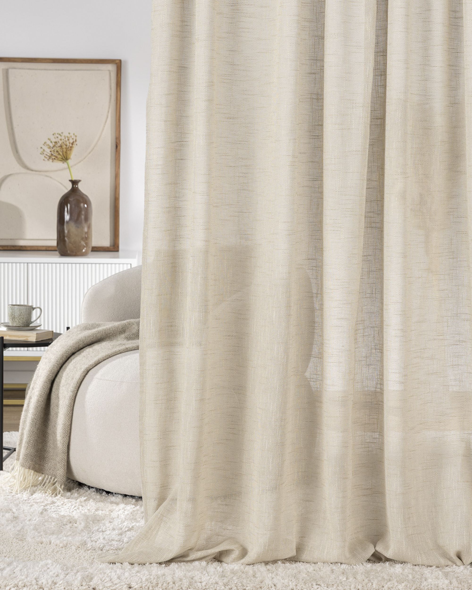 Wave Curtain product colour beige fabric semi-sheer, structured (hover)