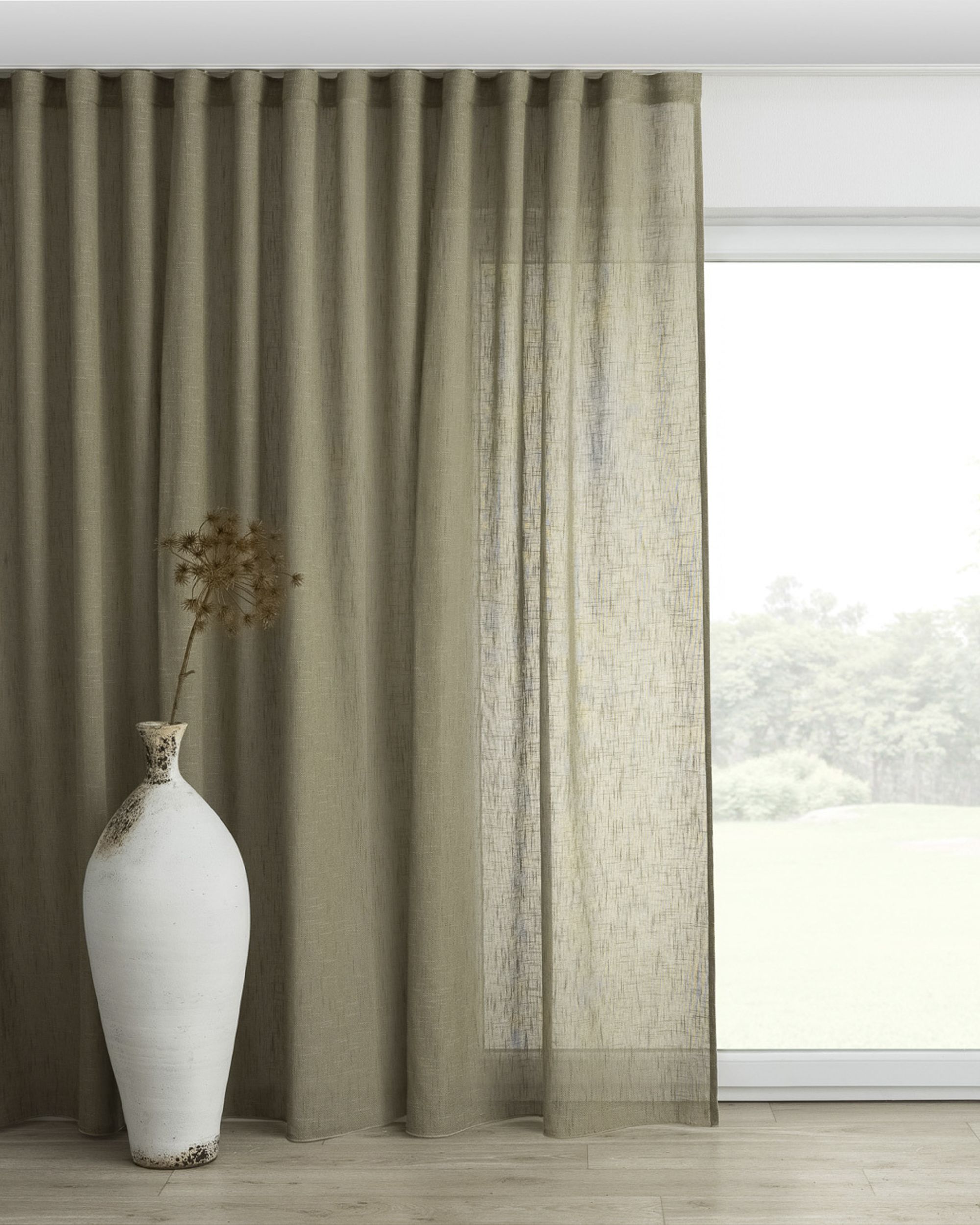 Wave Curtain product colour green fabric semi-sheer, structured