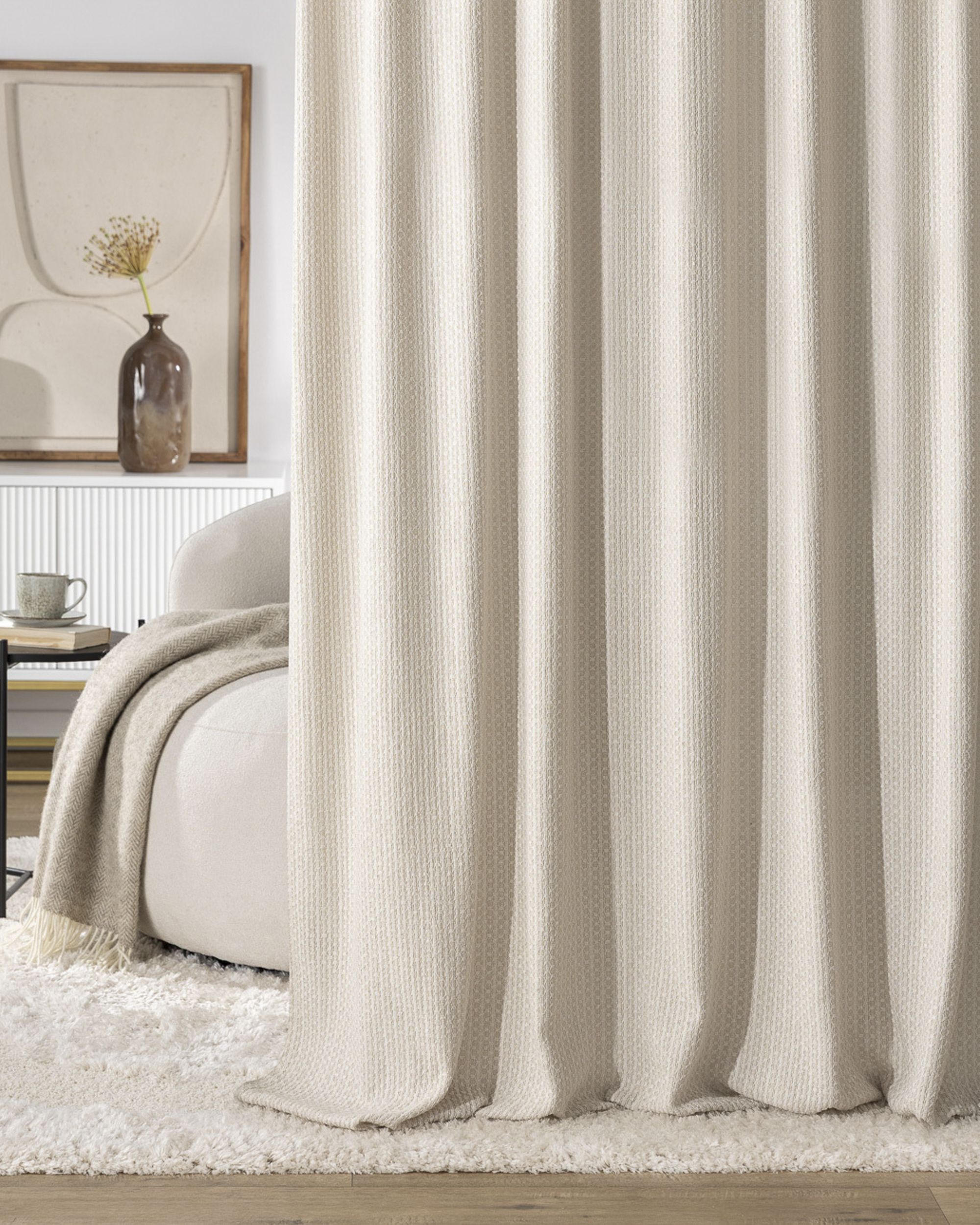 Wave Curtain product colour cream fabric structured (hover)