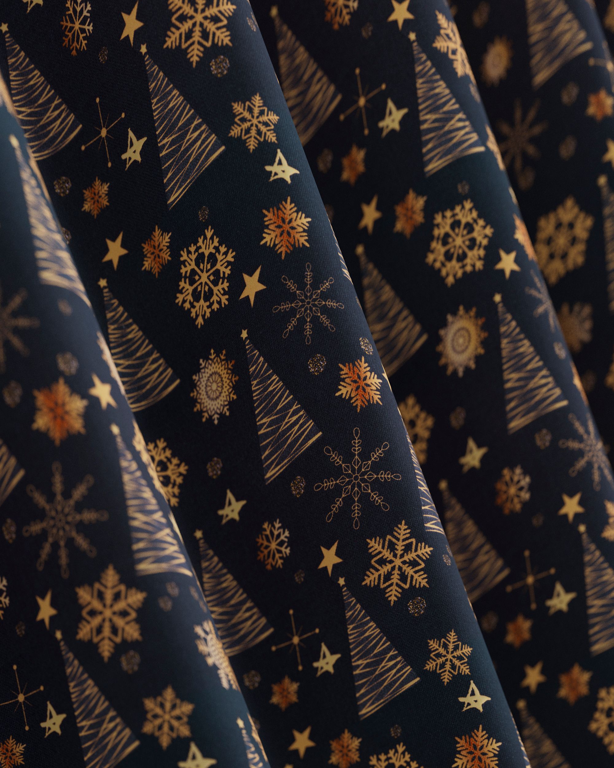 Wave Curtain product colour navy blue fabric patterned (hover)