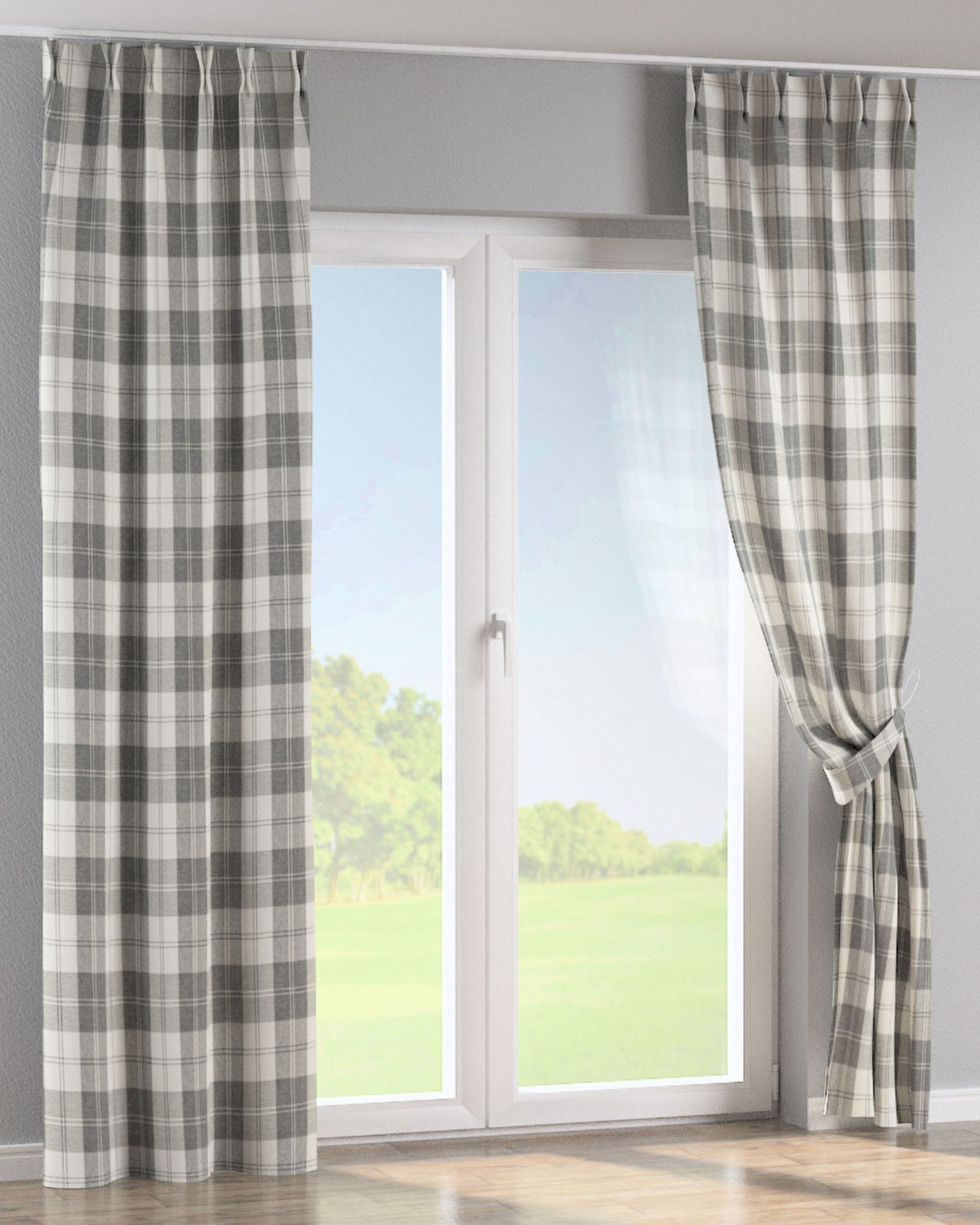 Double pinch pleat curtain product colour grey fabric structured, patterned (hover)