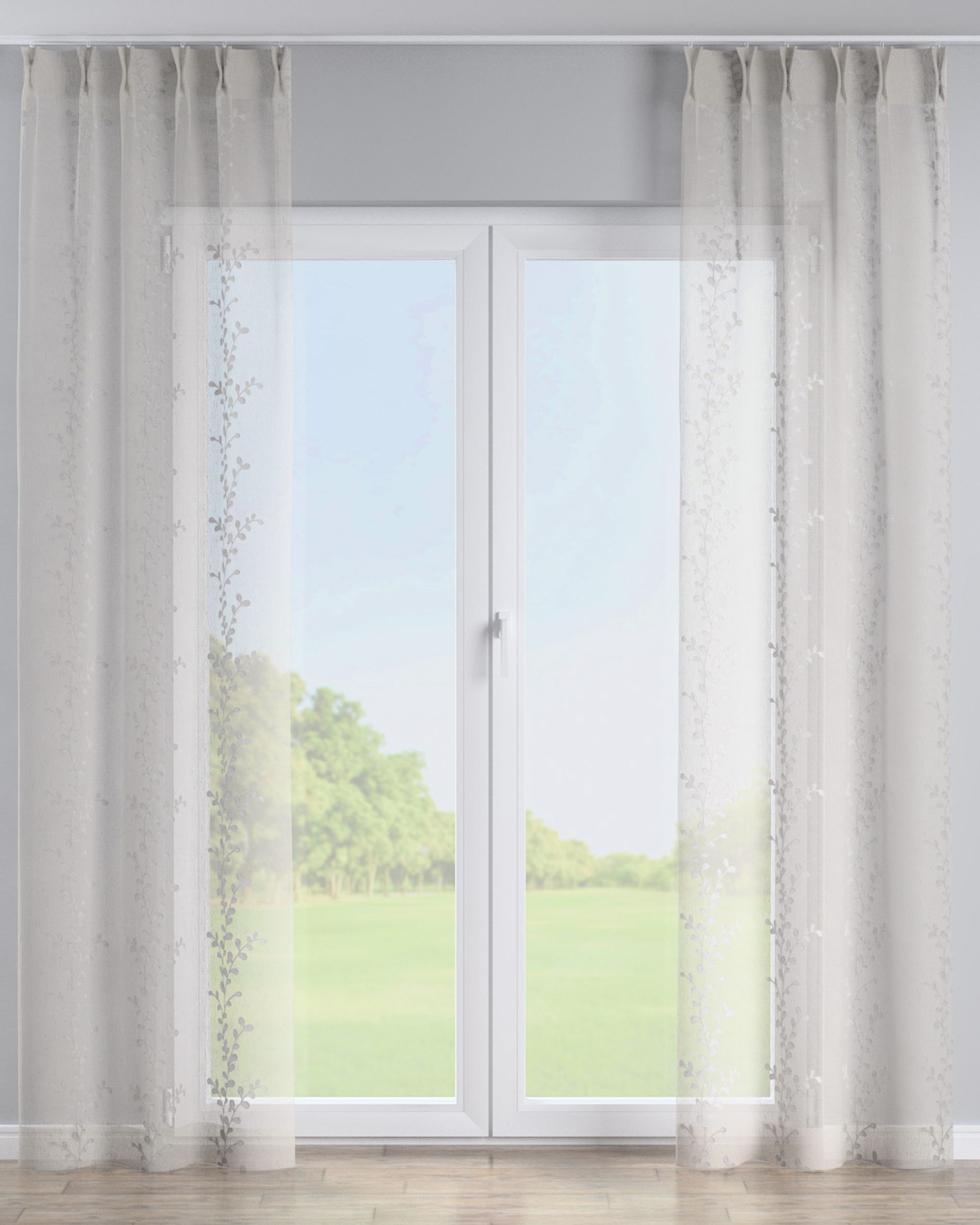 Double pinch pleat curtain product colour cream fabric semi-sheer, structured (hover)