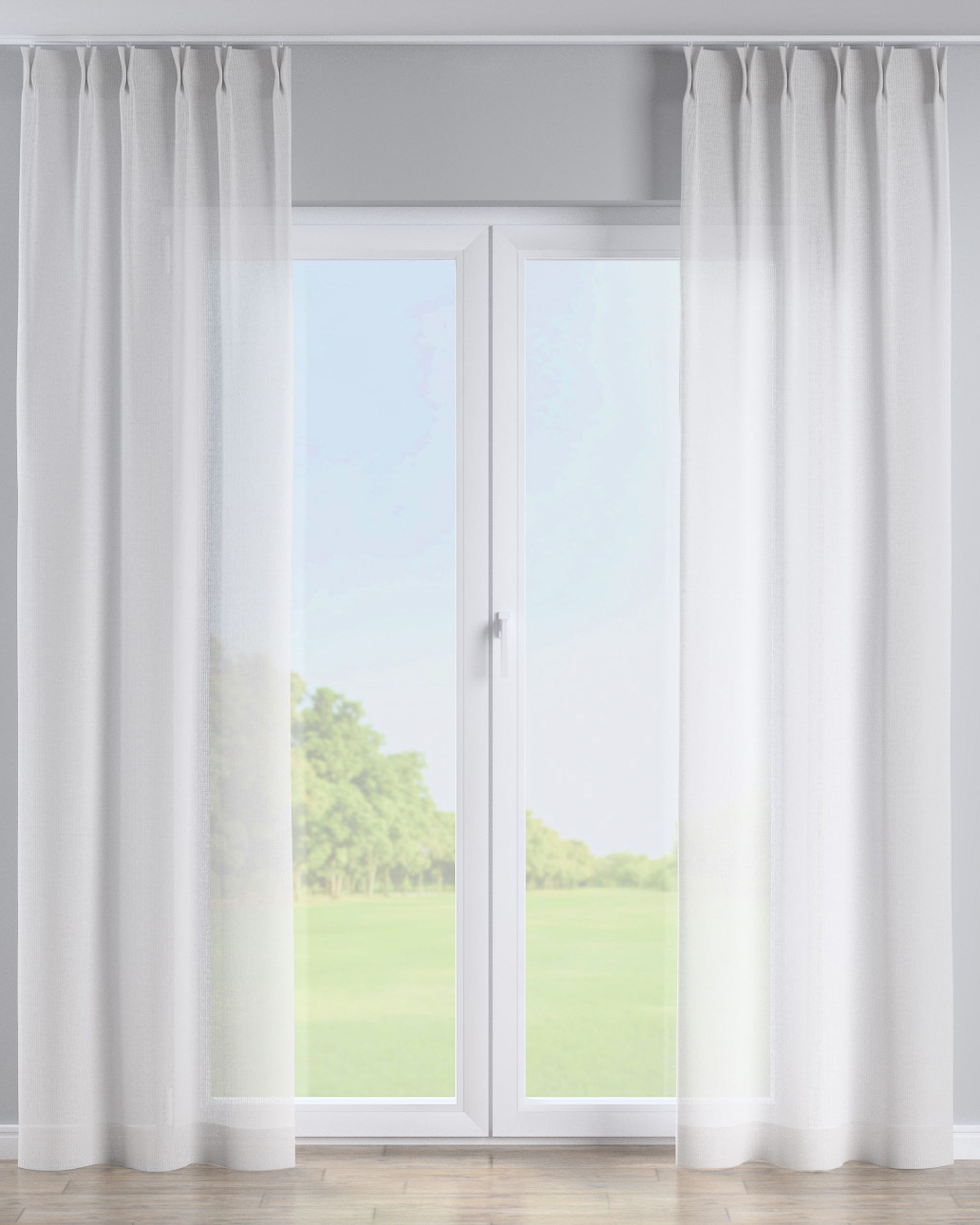 Double pinch pleat curtain product colour cream fabric semi-sheer, structured, patterned (hover)