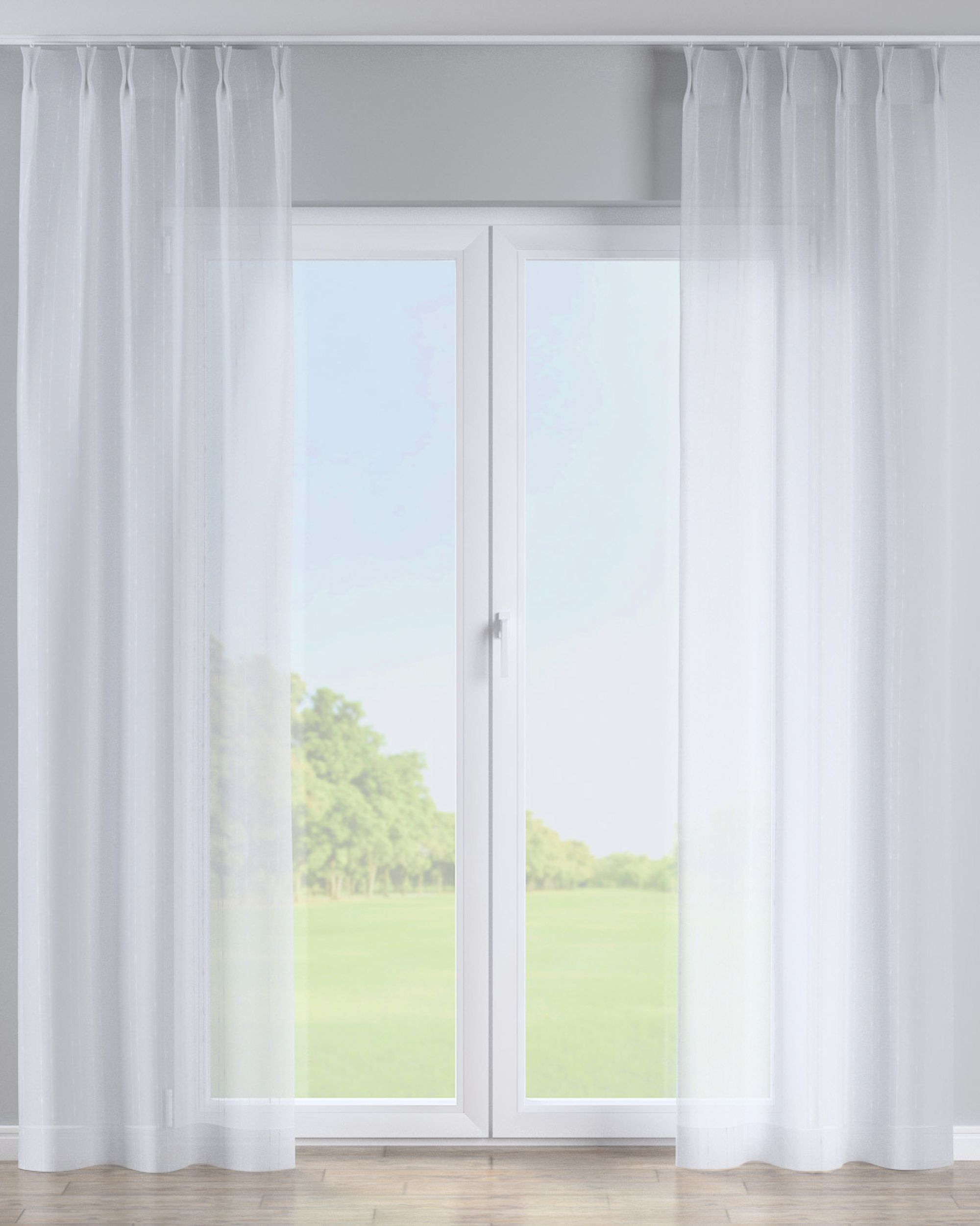 Double pinch pleat curtain product colour cream fabric semi-sheer, structured, patterned (hover)