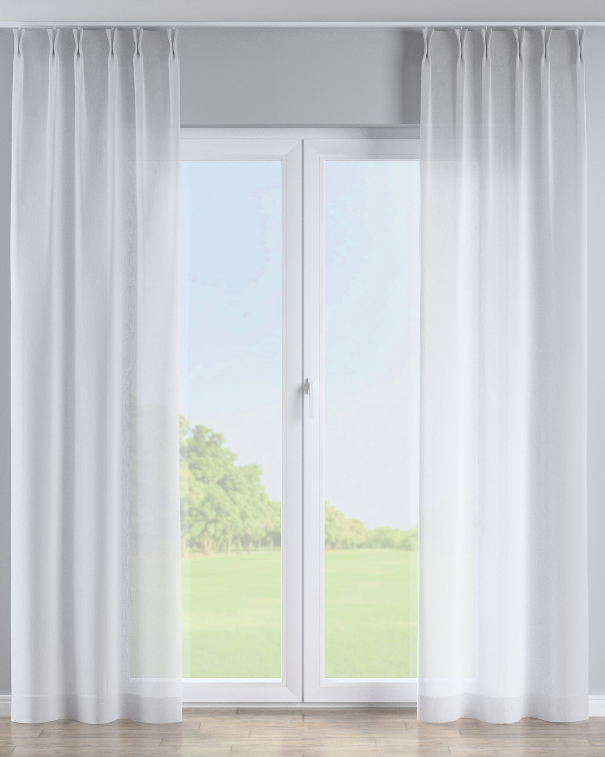 Double pinch pleat curtain product colour cream fabric semi-sheer, structured, patterned (hover)