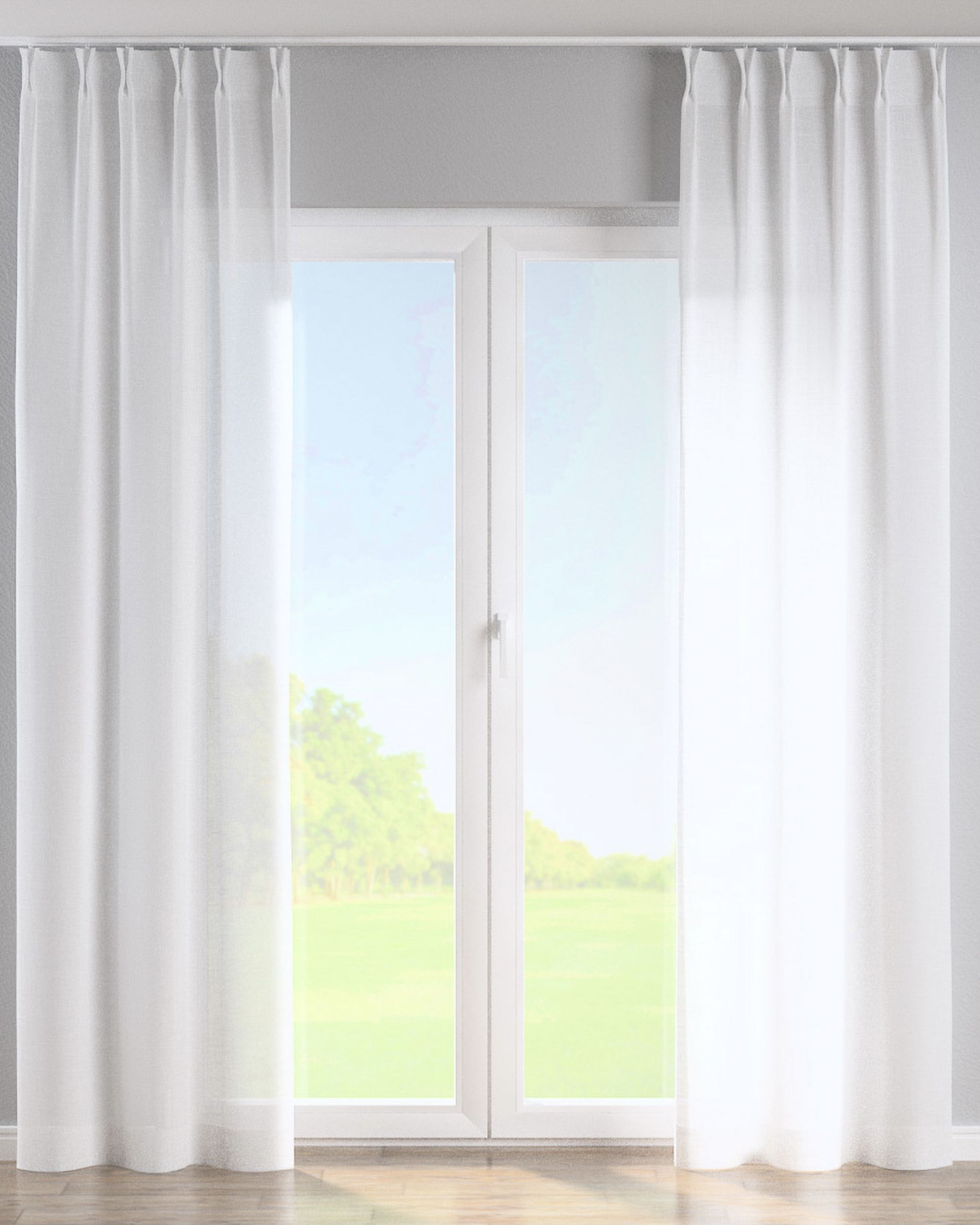 Double pinch pleat curtain product colour white fabric semi-sheer, structured