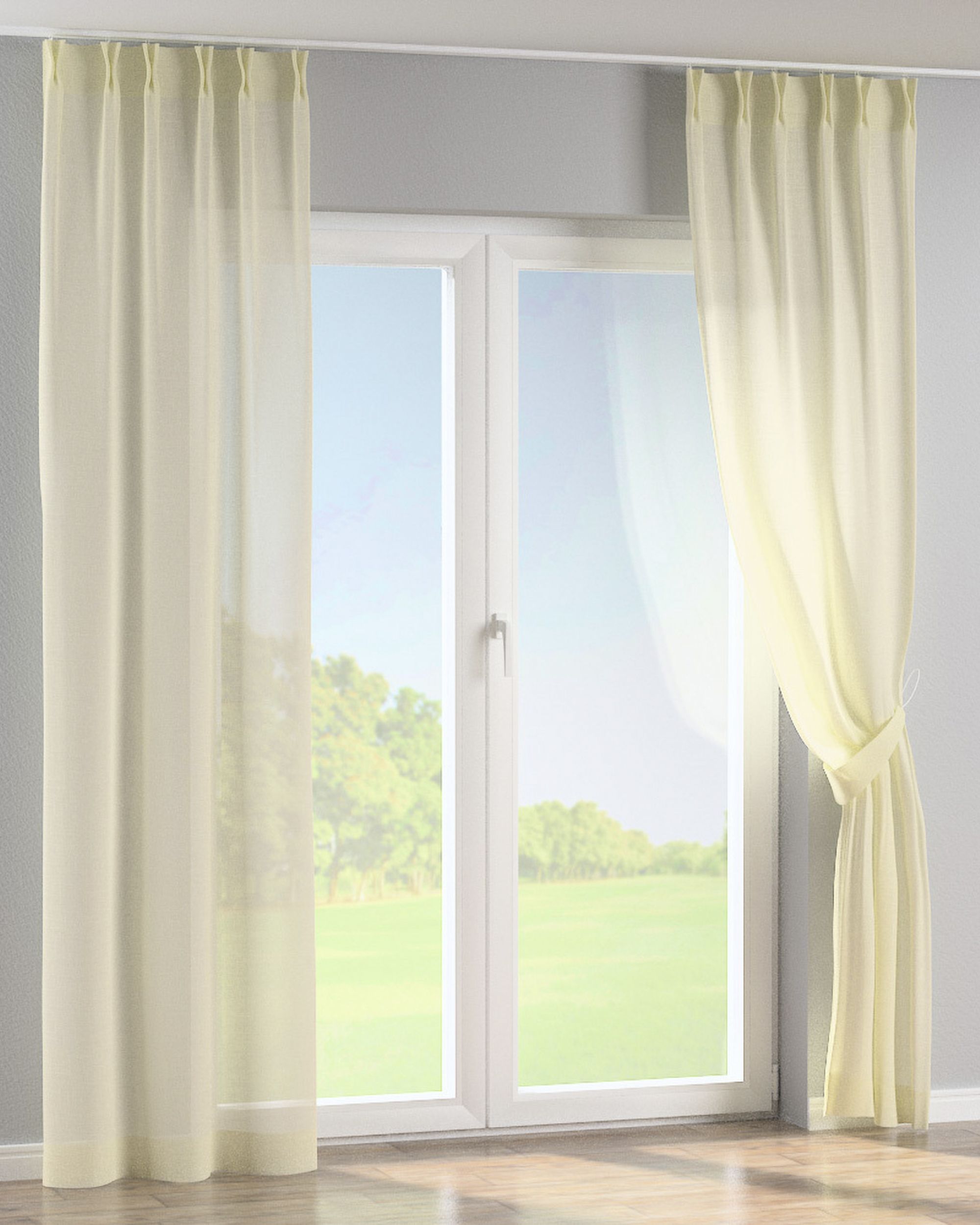 Double pinch pleat curtain product colour cream fabric semi-sheer, structured (hover)