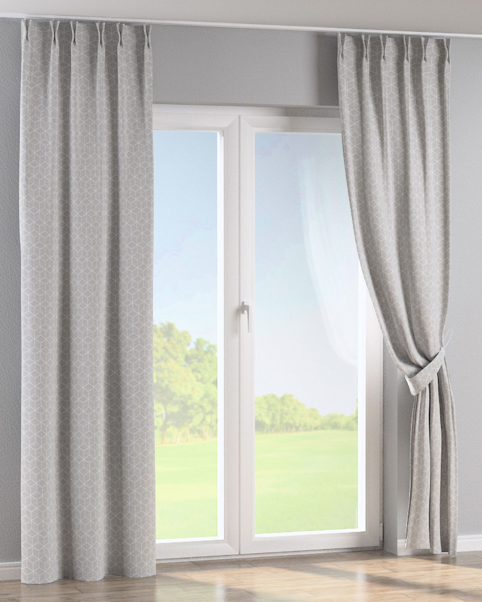 Double pinch pleat curtain product colour grey fabric structured, patterned (hover)