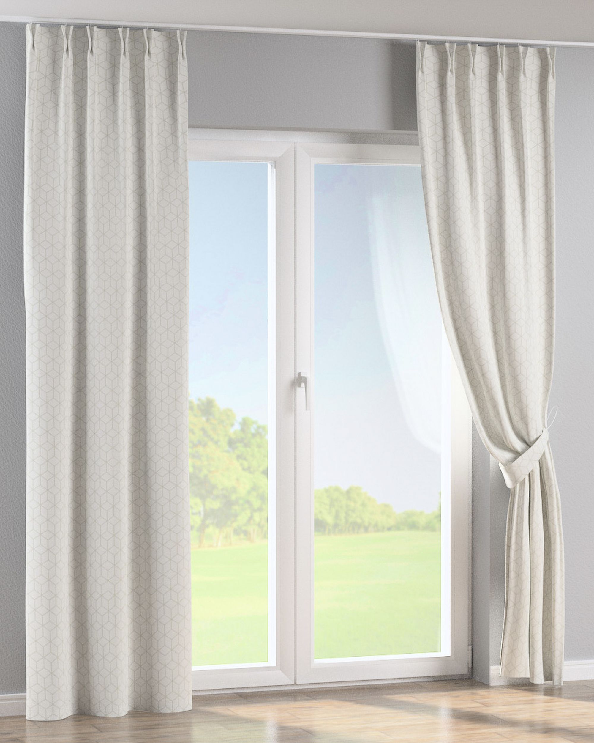 Double pinch pleat curtain product colour white fabric structured, patterned (hover)