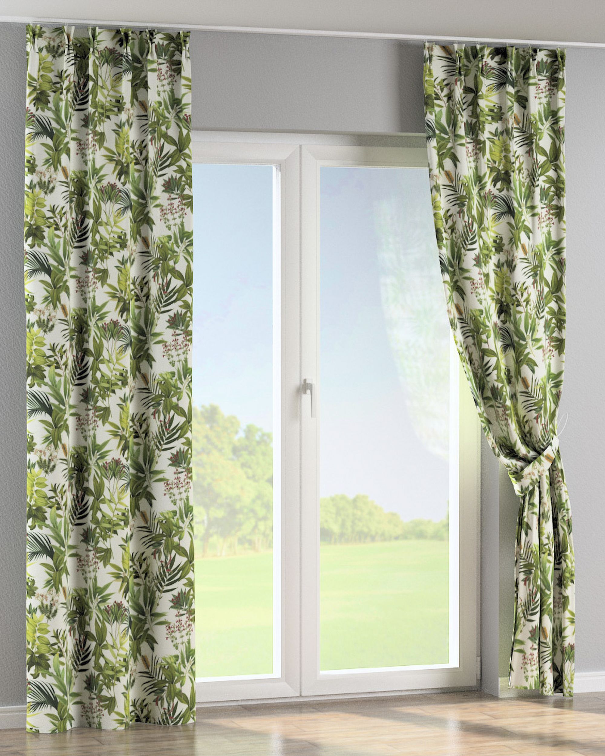 Double pinch pleat curtain product colour green fabric patterned (hover)