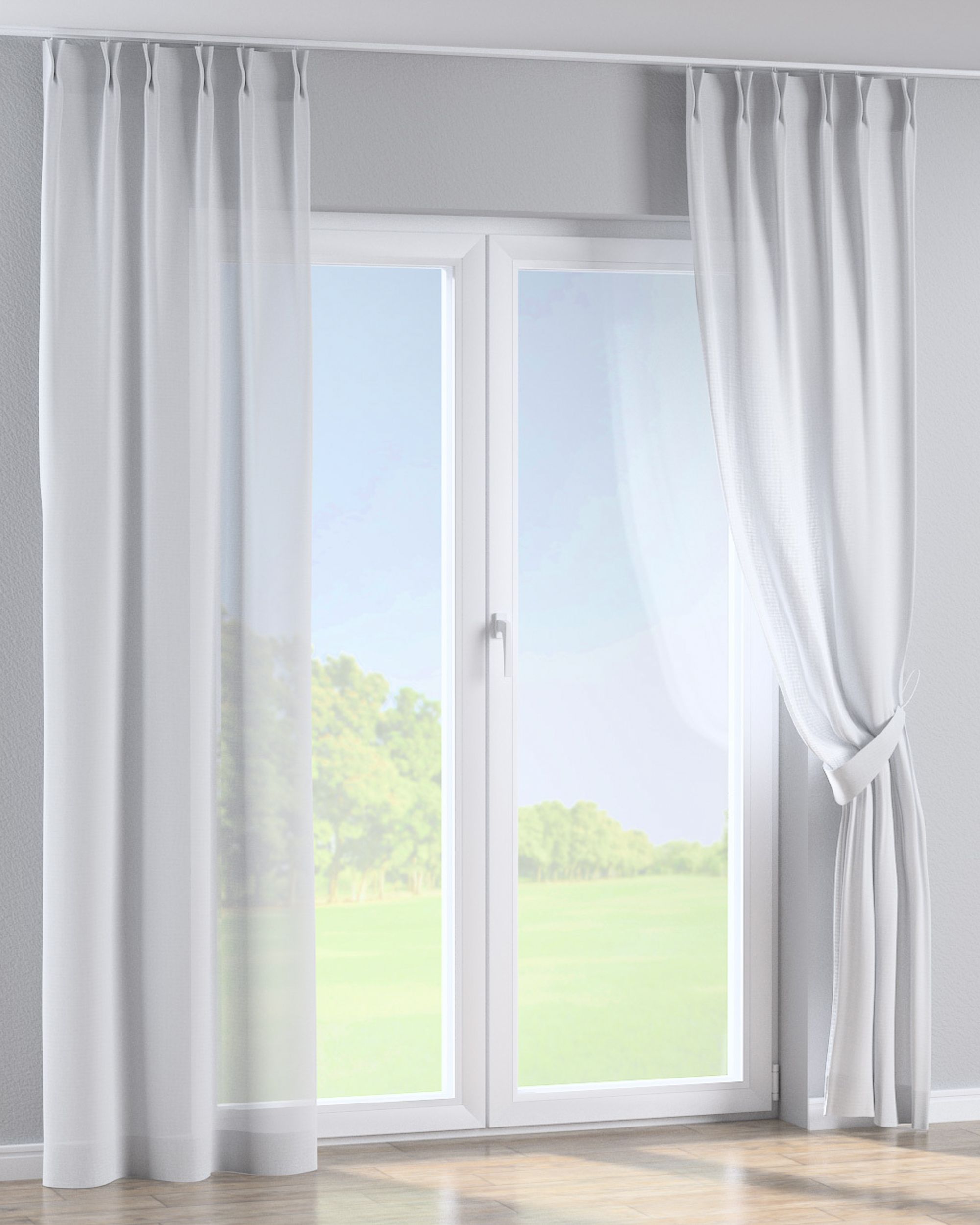 Double pinch pleat curtain product colour white fabric semi-sheer, structured (hover)