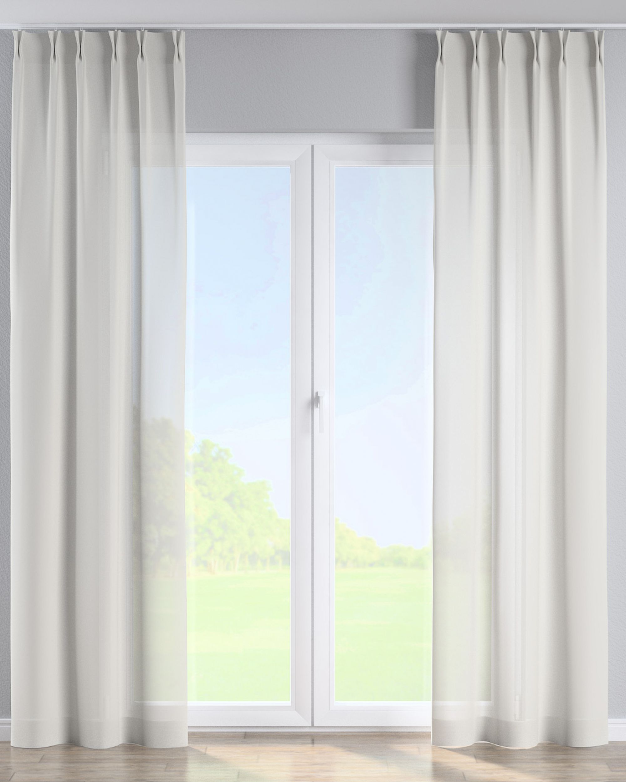 Double pinch pleat curtain product colour cream fabric semi-sheer, structured
