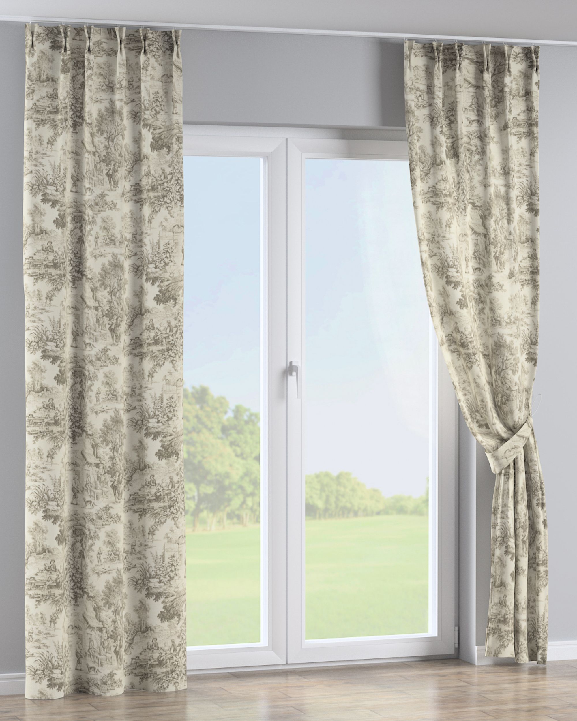 Double pinch pleat curtain product colour brown fabric patterned (hover)