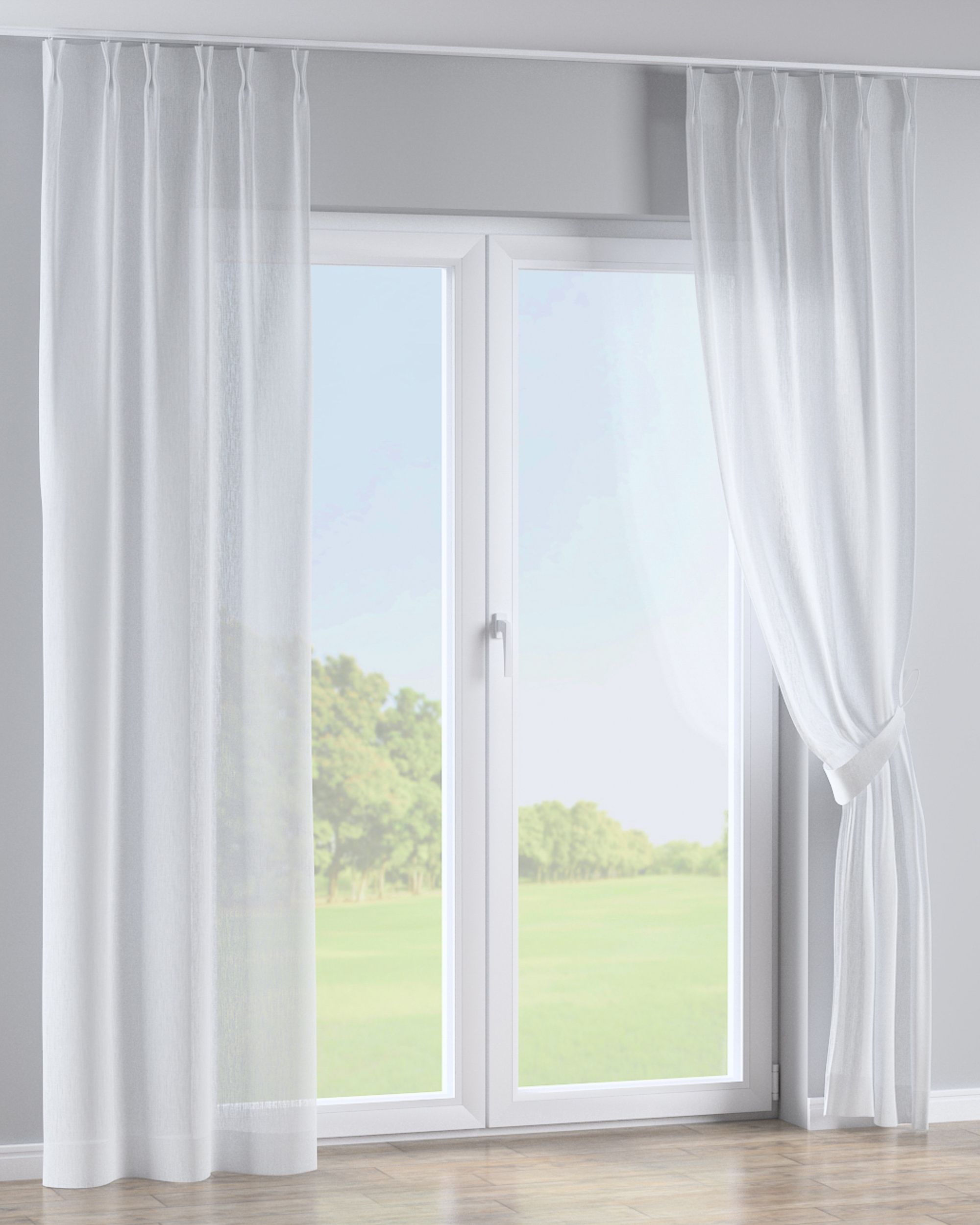 Double pinch pleat curtain product colour white fabric semi-sheer, structured (hover)