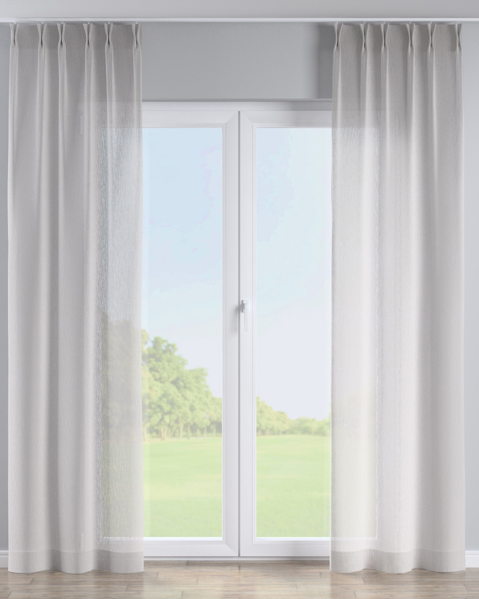 Double pinch pleat curtain product colour beige fabric semi-sheer, structured