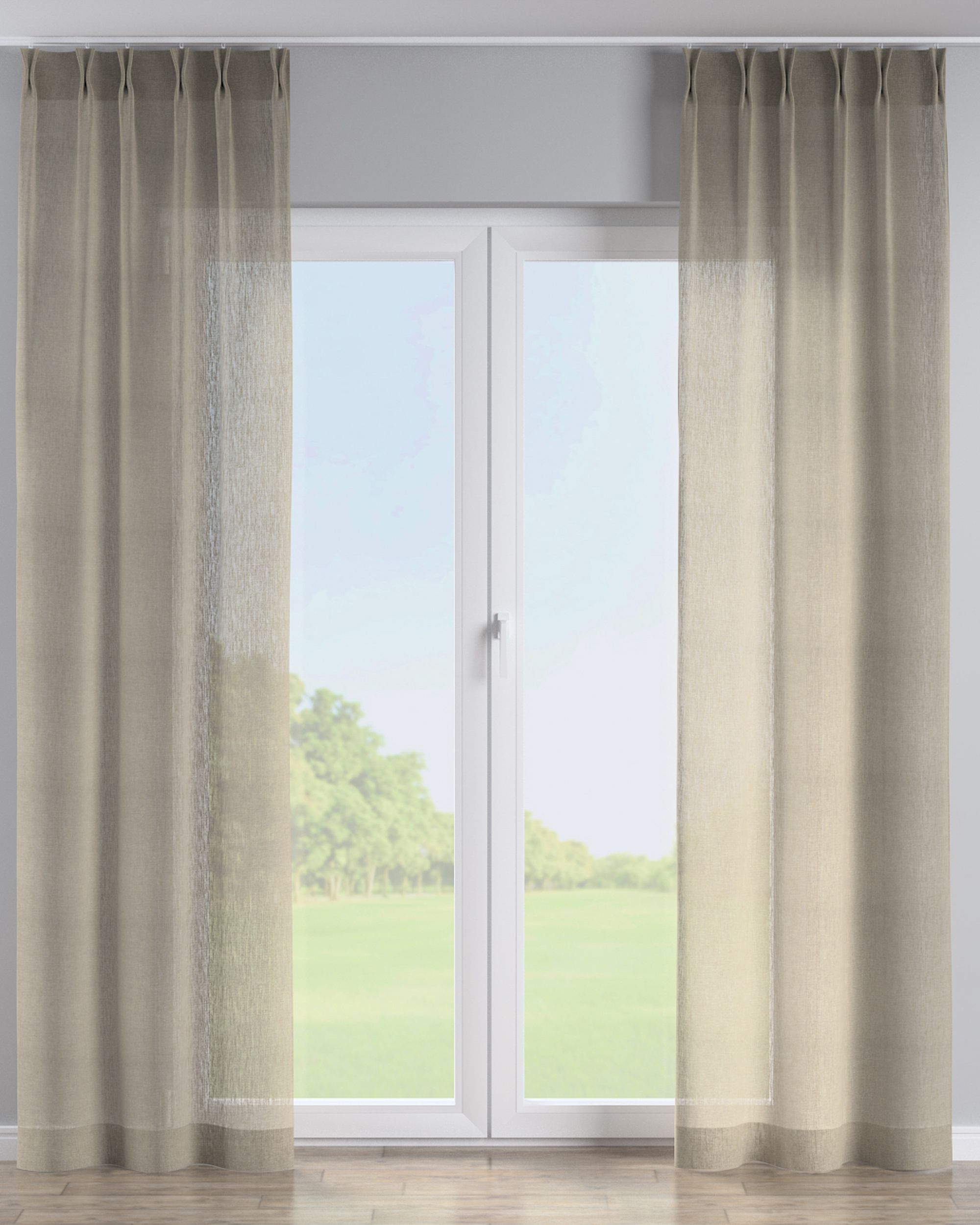 Double pinch pleat curtain product colour beige fabric semi-sheer, structured