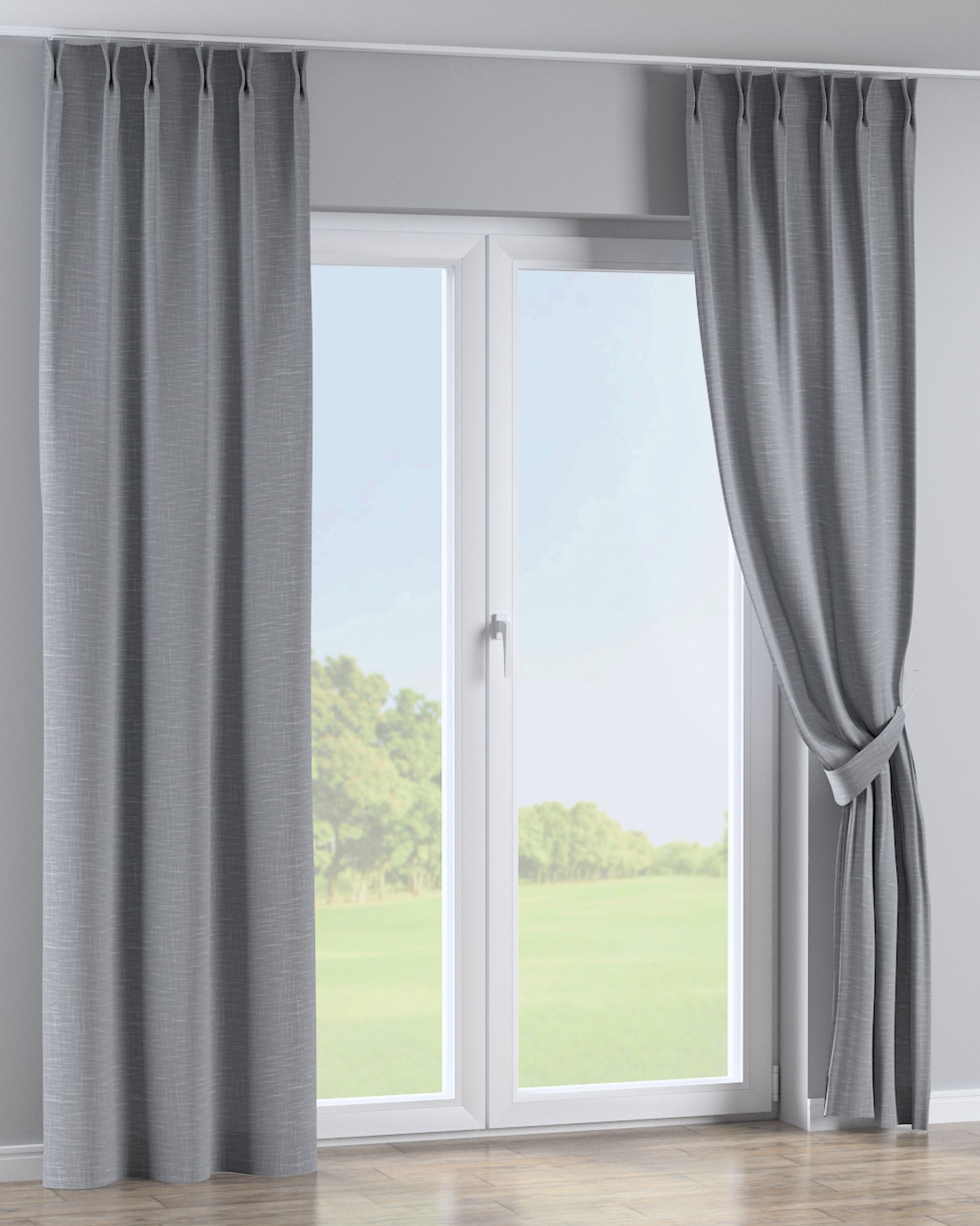 Double pinch pleat curtain product colour grey fabric structured (hover)