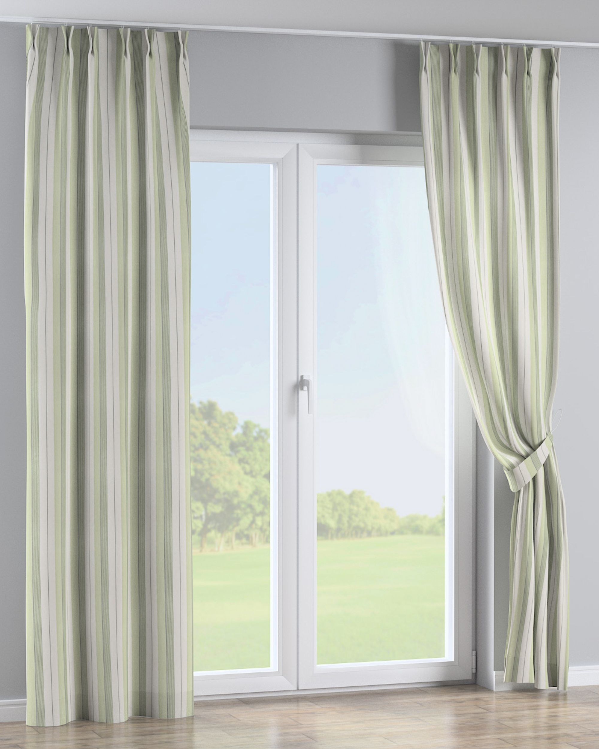 Double pinch pleat curtain product colour green fabric structured, patterned (hover)