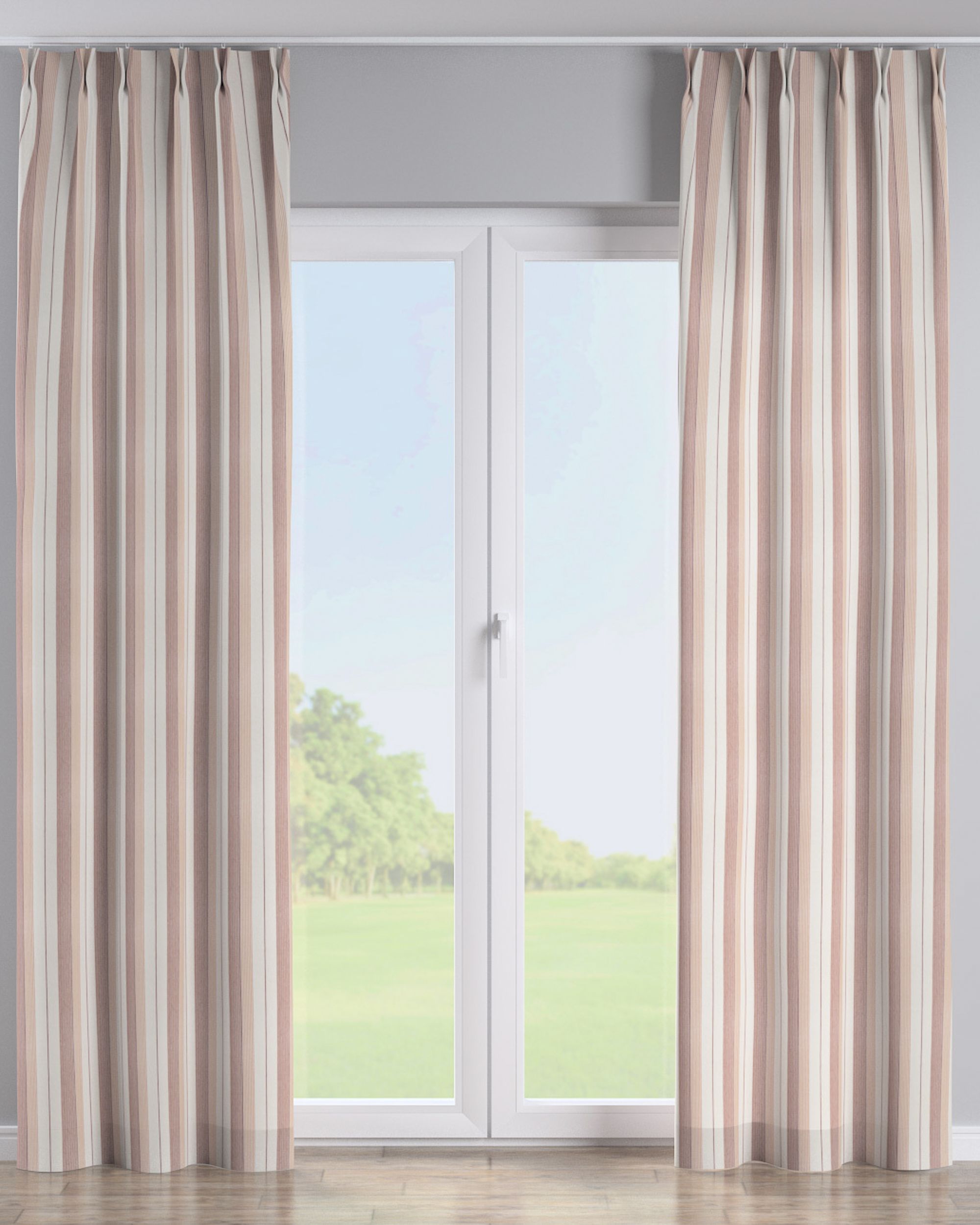 Double pinch pleat curtain product colour red fabric structured, patterned