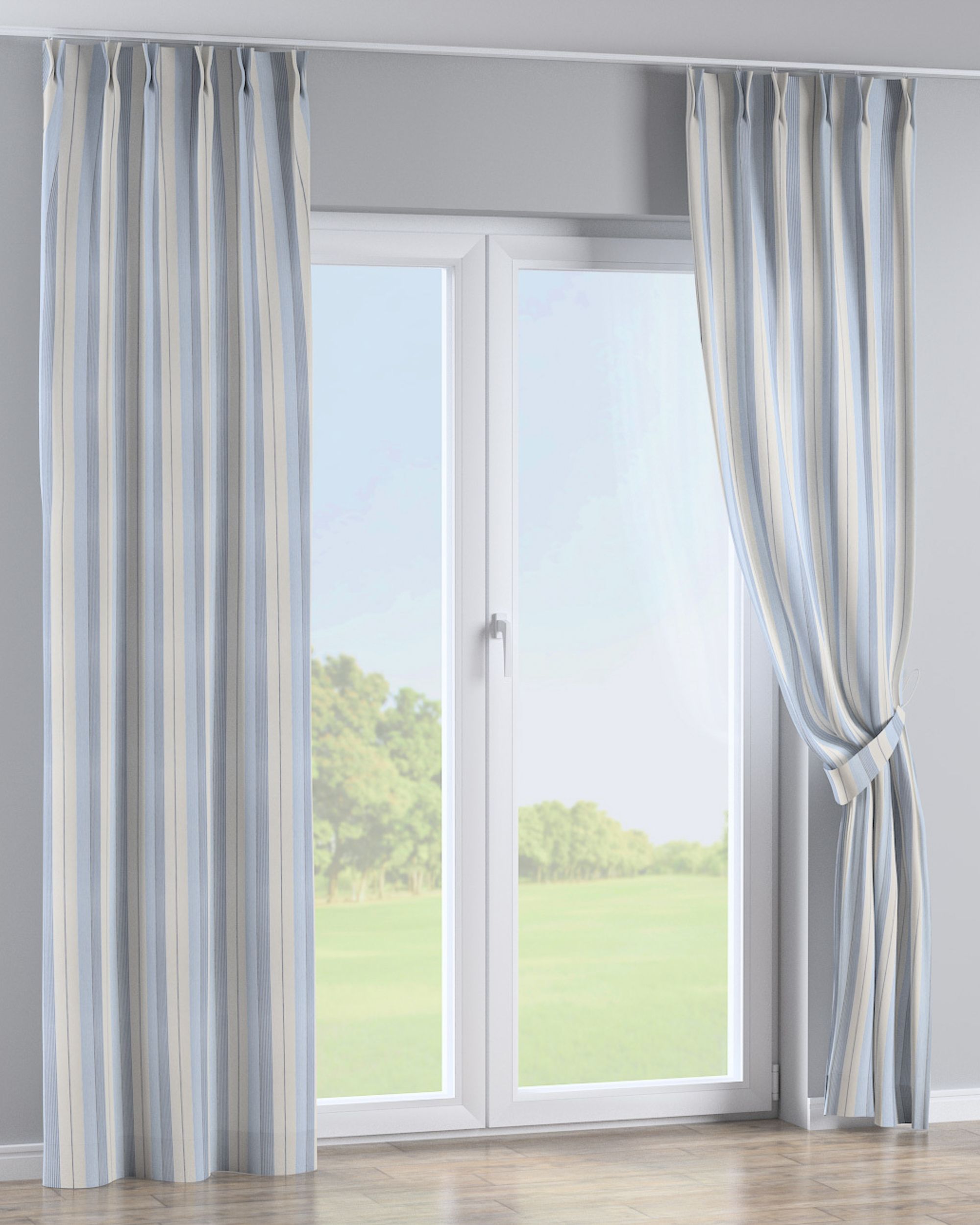Double pinch pleat curtain product colour blue fabric structured, patterned (hover)