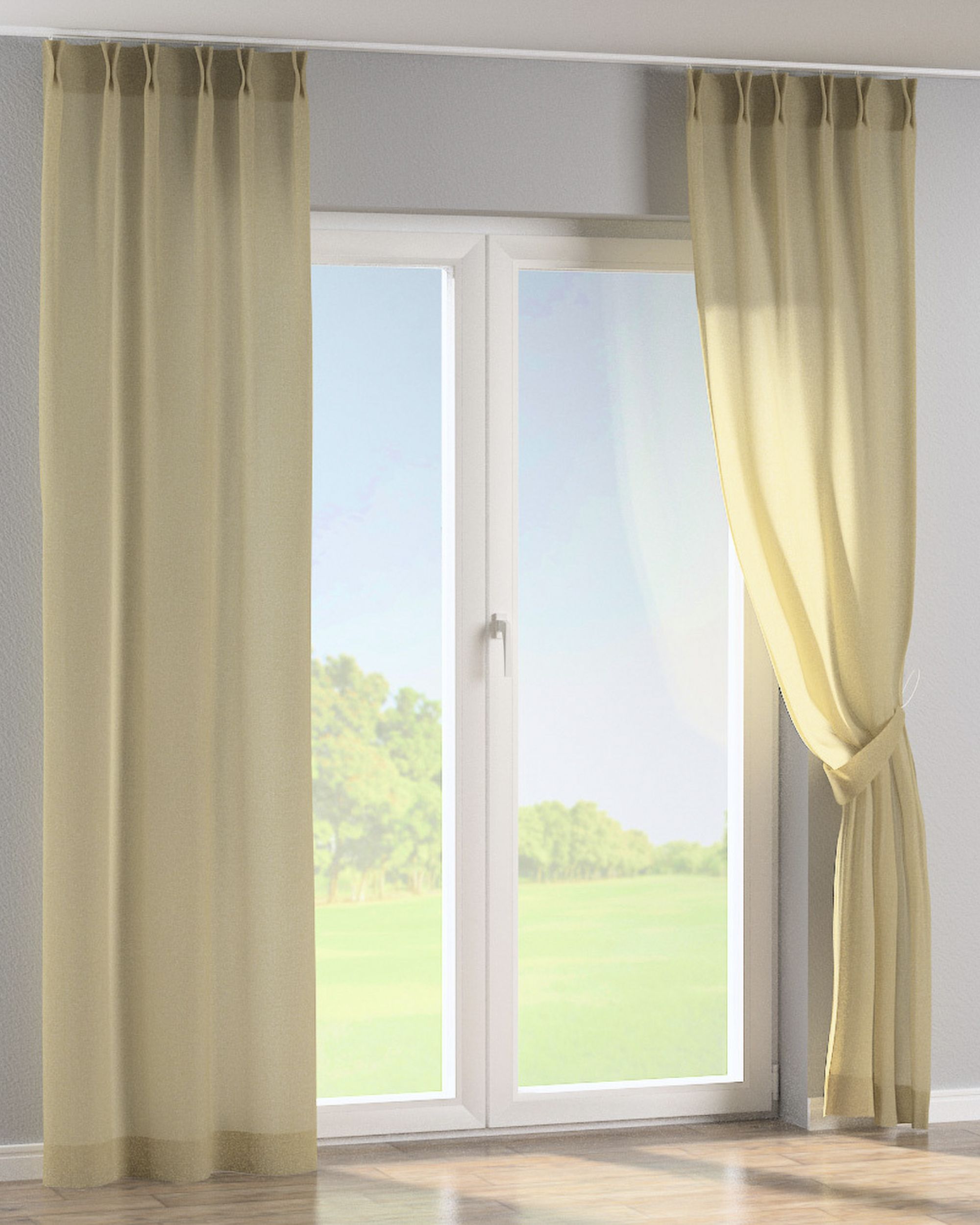 Double pinch pleat curtain product colour beige fabric semi-sheer, gloss, structured (hover)