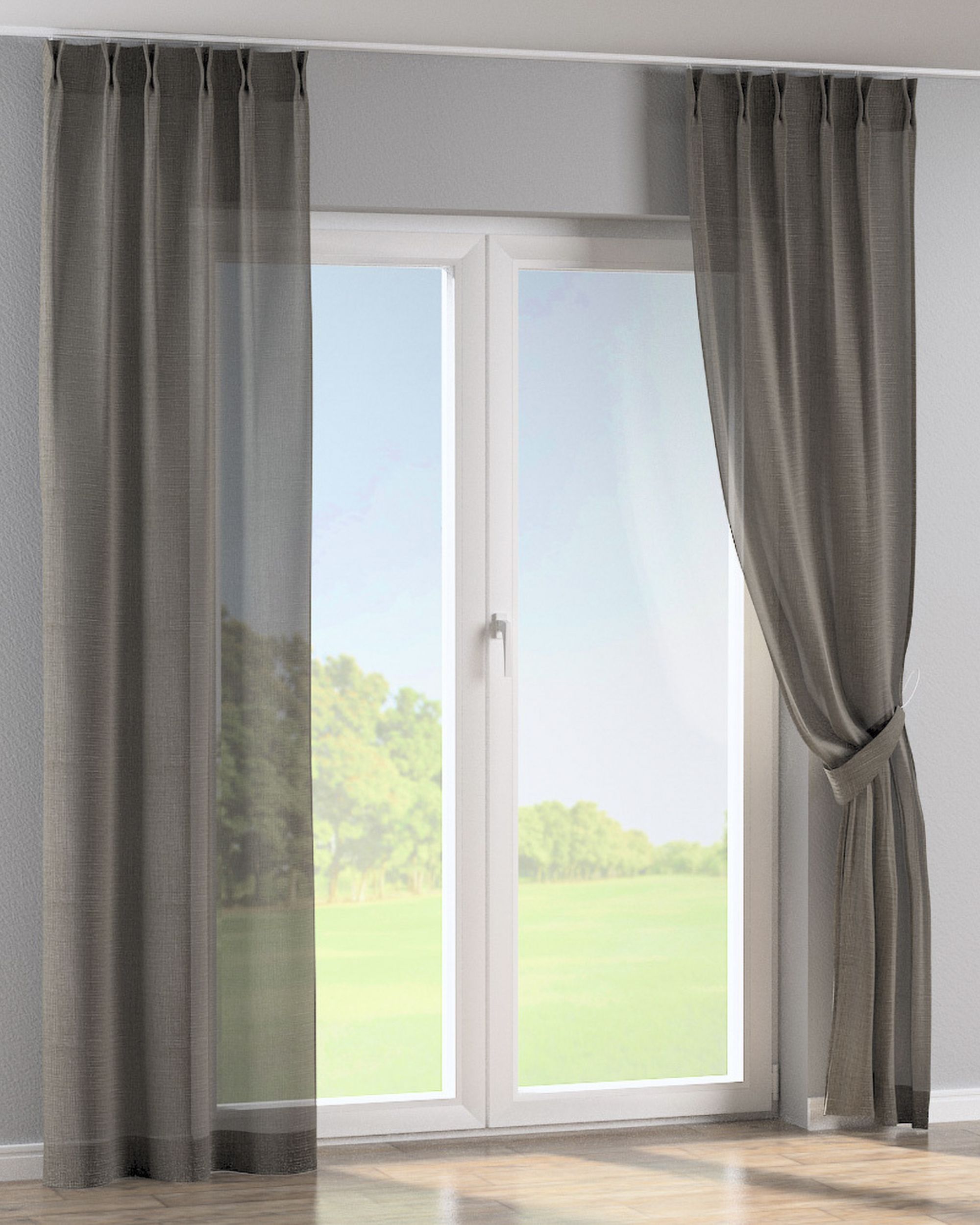 Double pinch pleat curtain product colour grey fabric semi-sheer, structured (hover)