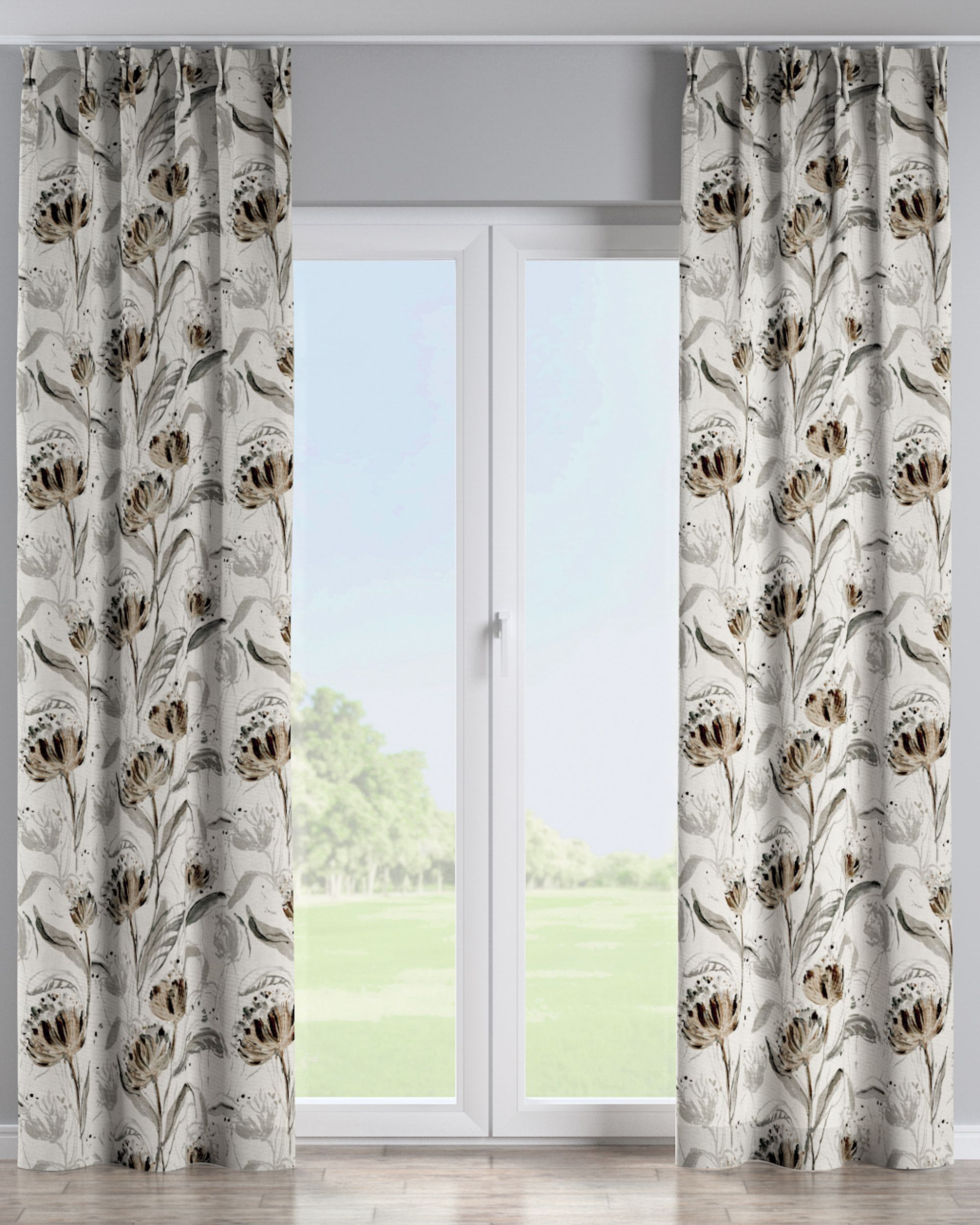 Double pinch pleat curtain product colour grey fabric structured, patterned