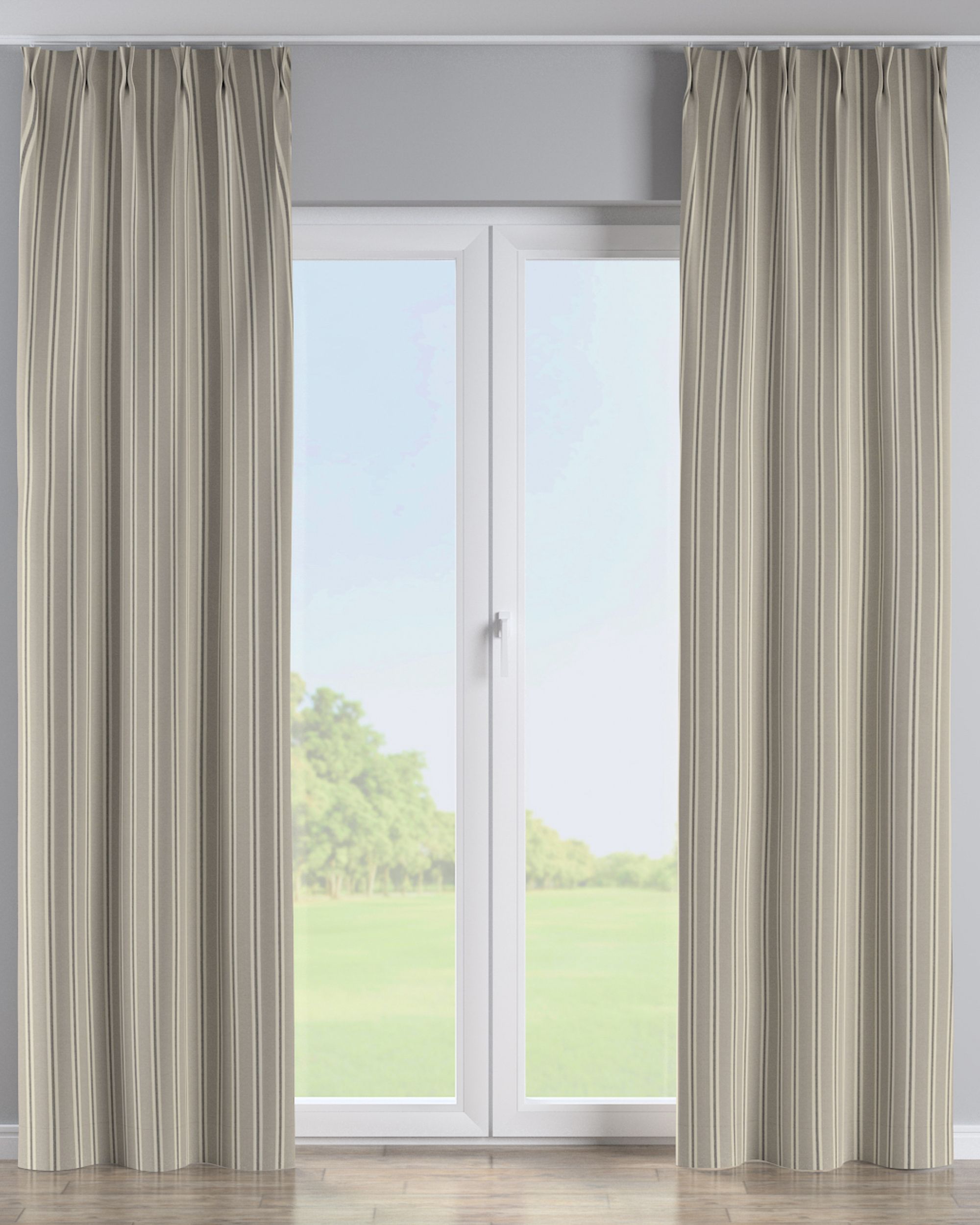 Double pinch pleat curtain product colour beige fabric structured, patterned