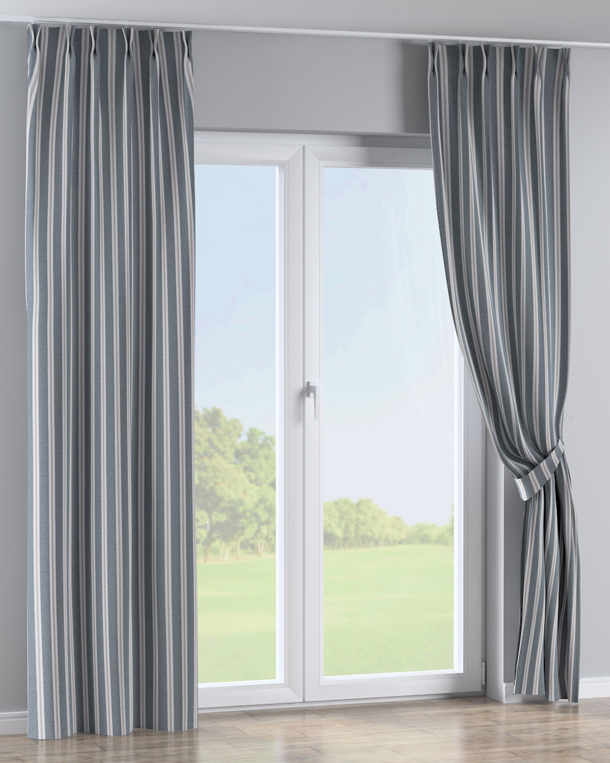 Double pinch pleat curtain product colour blue fabric structured, patterned (hover)