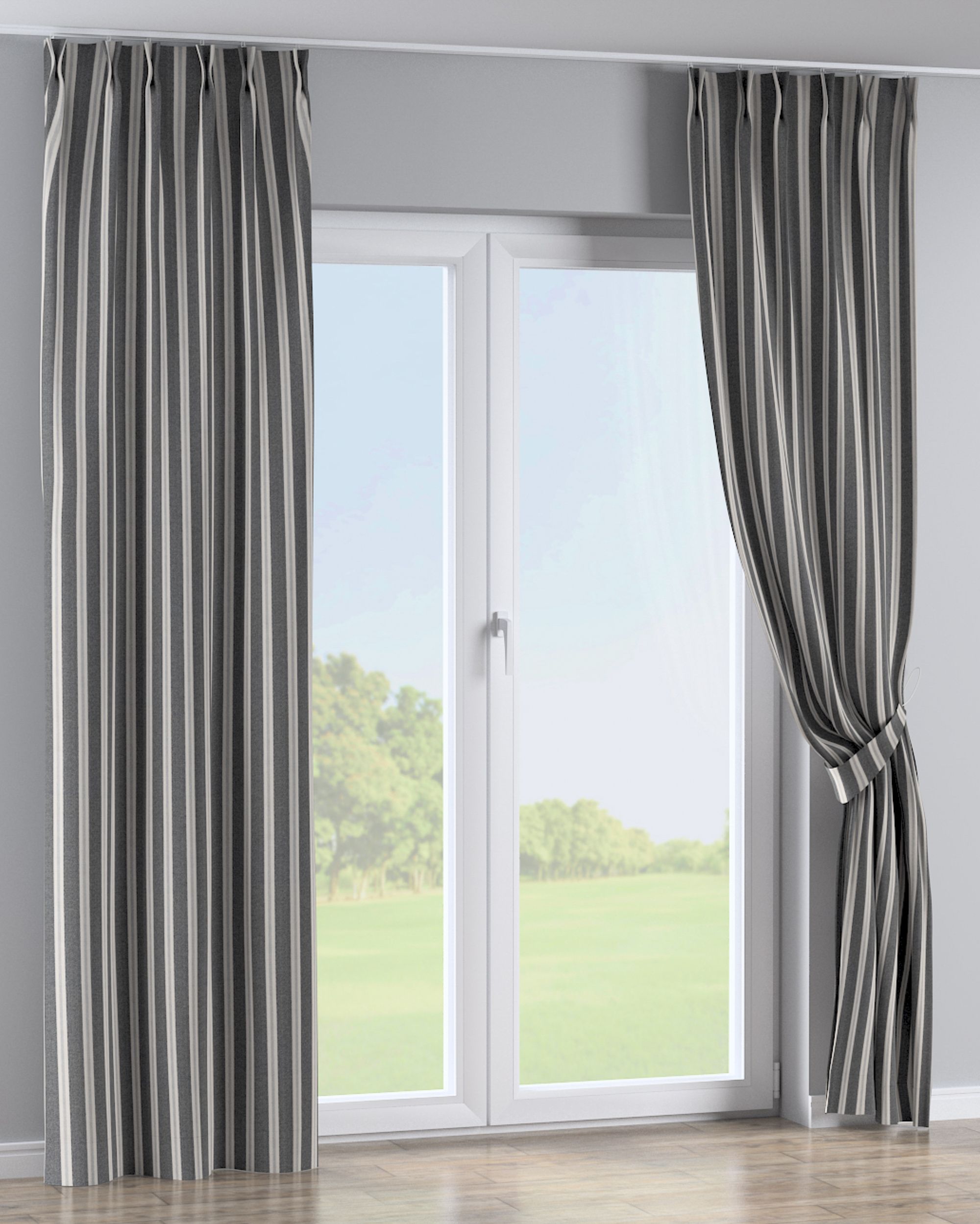 Double pinch pleat curtain product colour black fabric structured, patterned (hover)
