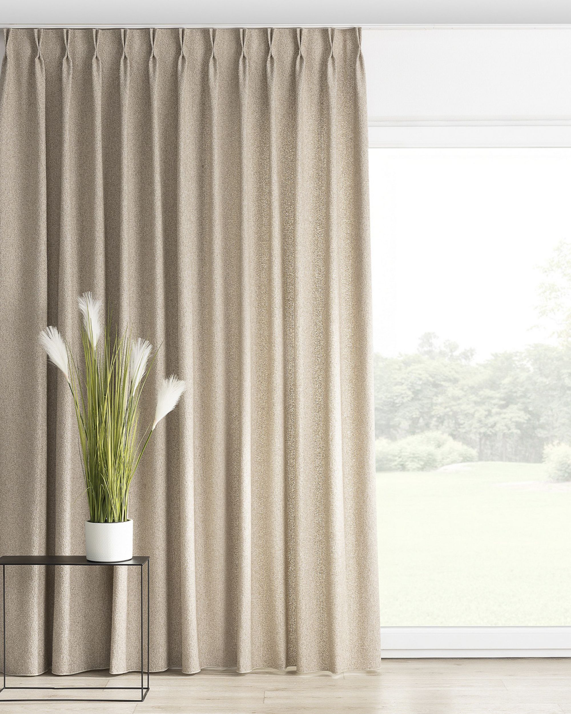 Double pinch pleat curtain product colour beige fabric structured