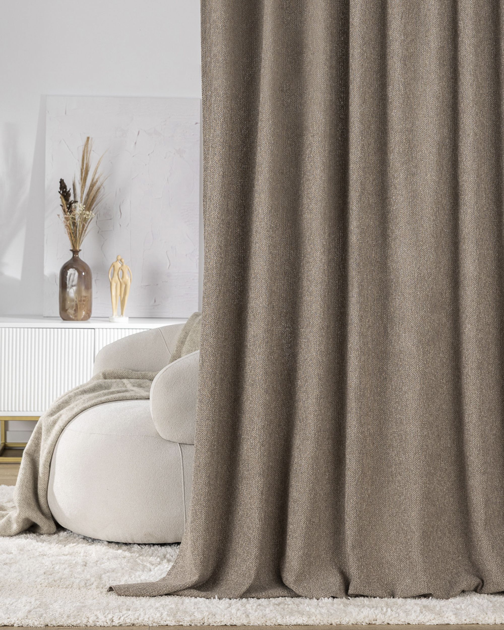 Double pinch pleat curtain product colour beige fabric structured (hover)