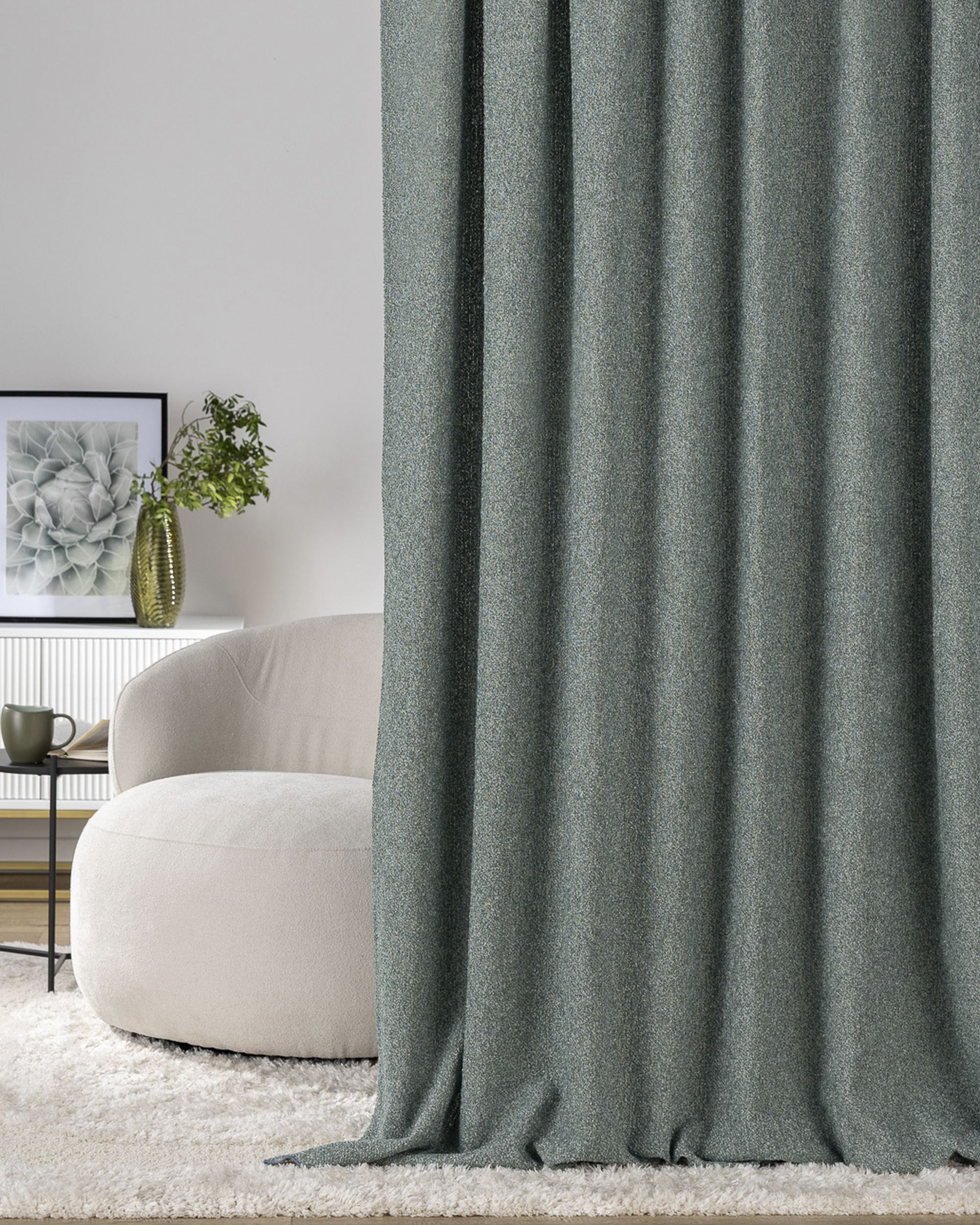 Double pinch pleat curtain product colour green fabric structured (hover)