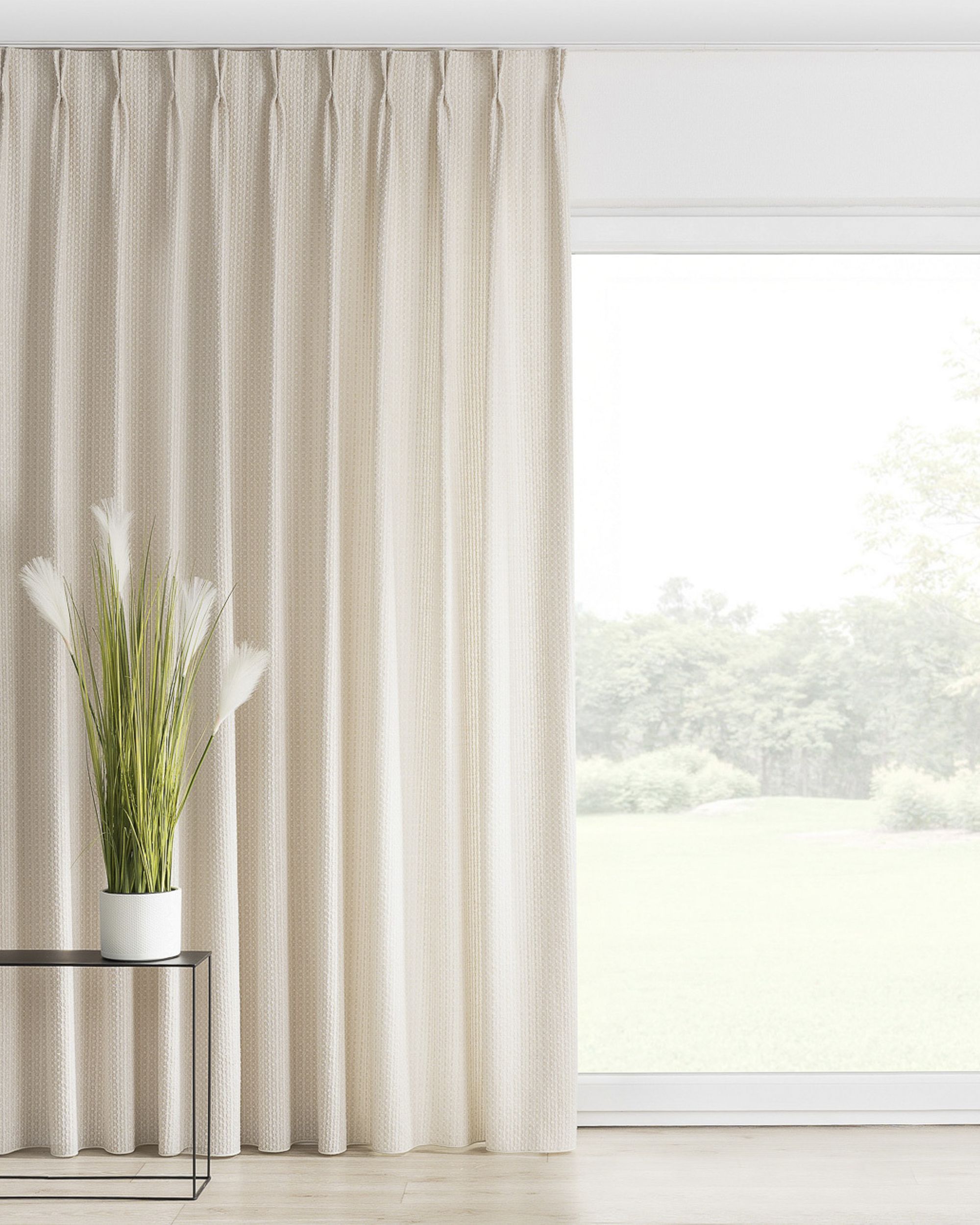 Double pinch pleat curtain product colour cream fabric structured