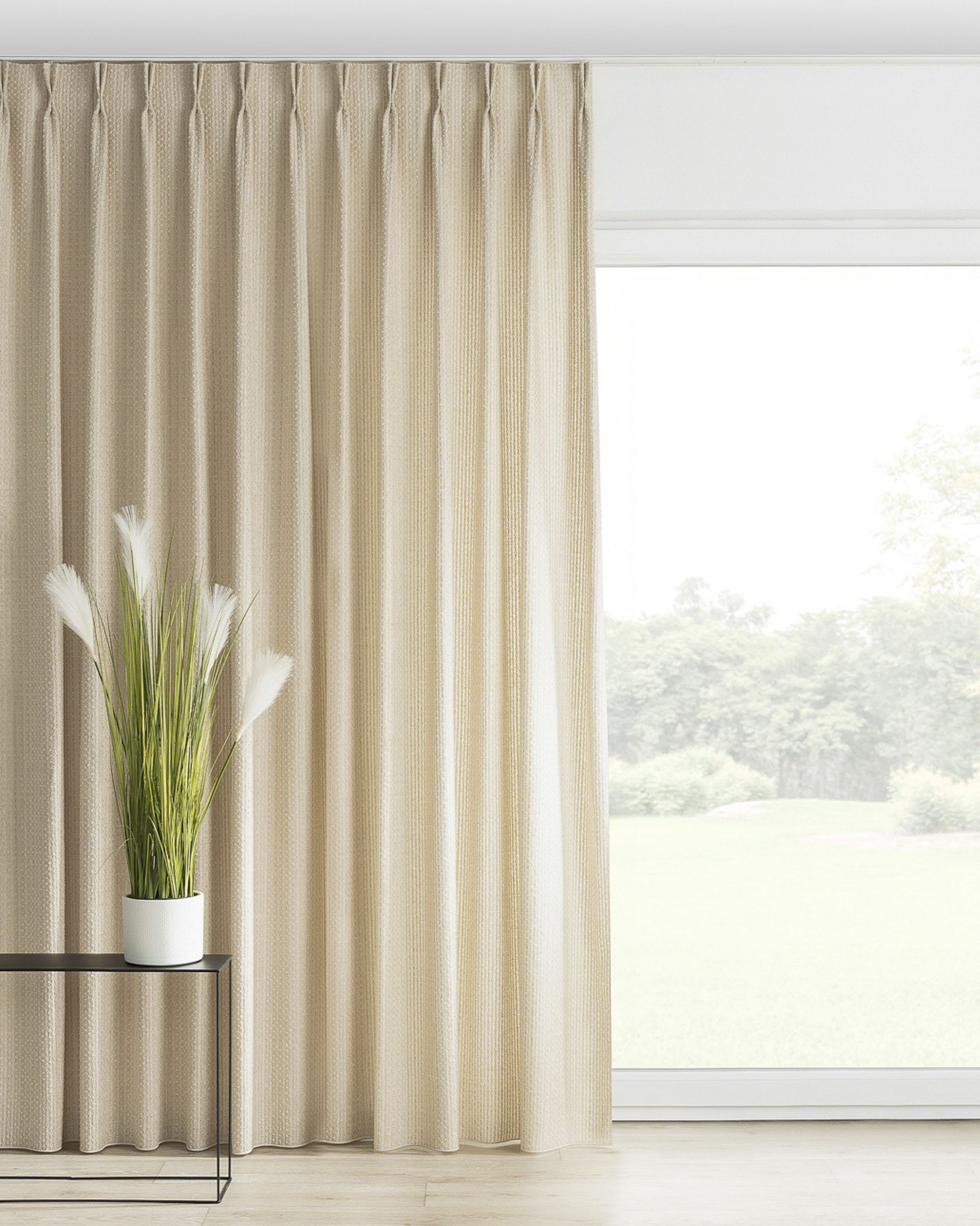 Double pinch pleat curtain product colour beige fabric structured