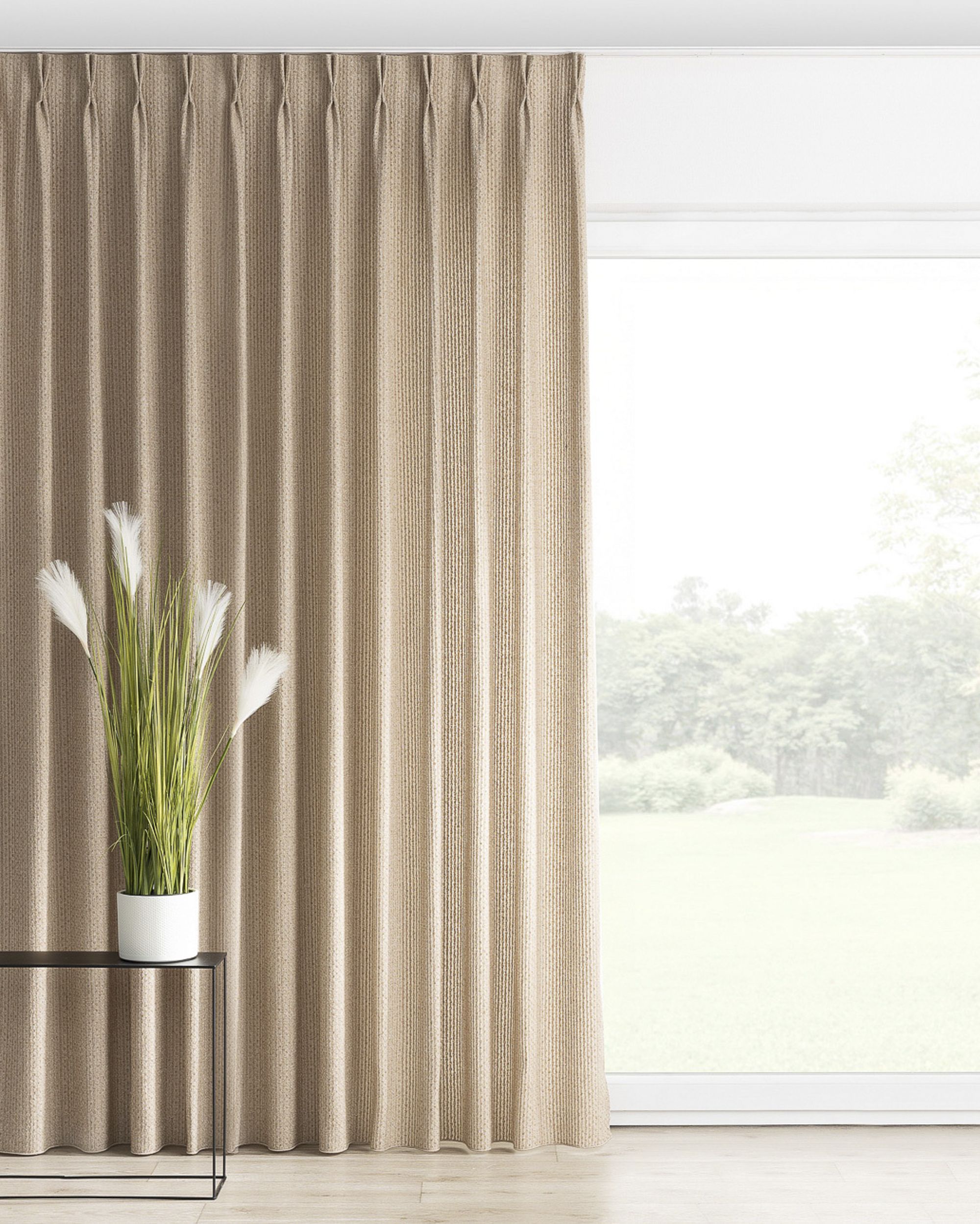 Double pinch pleat curtain product colour beige fabric structured