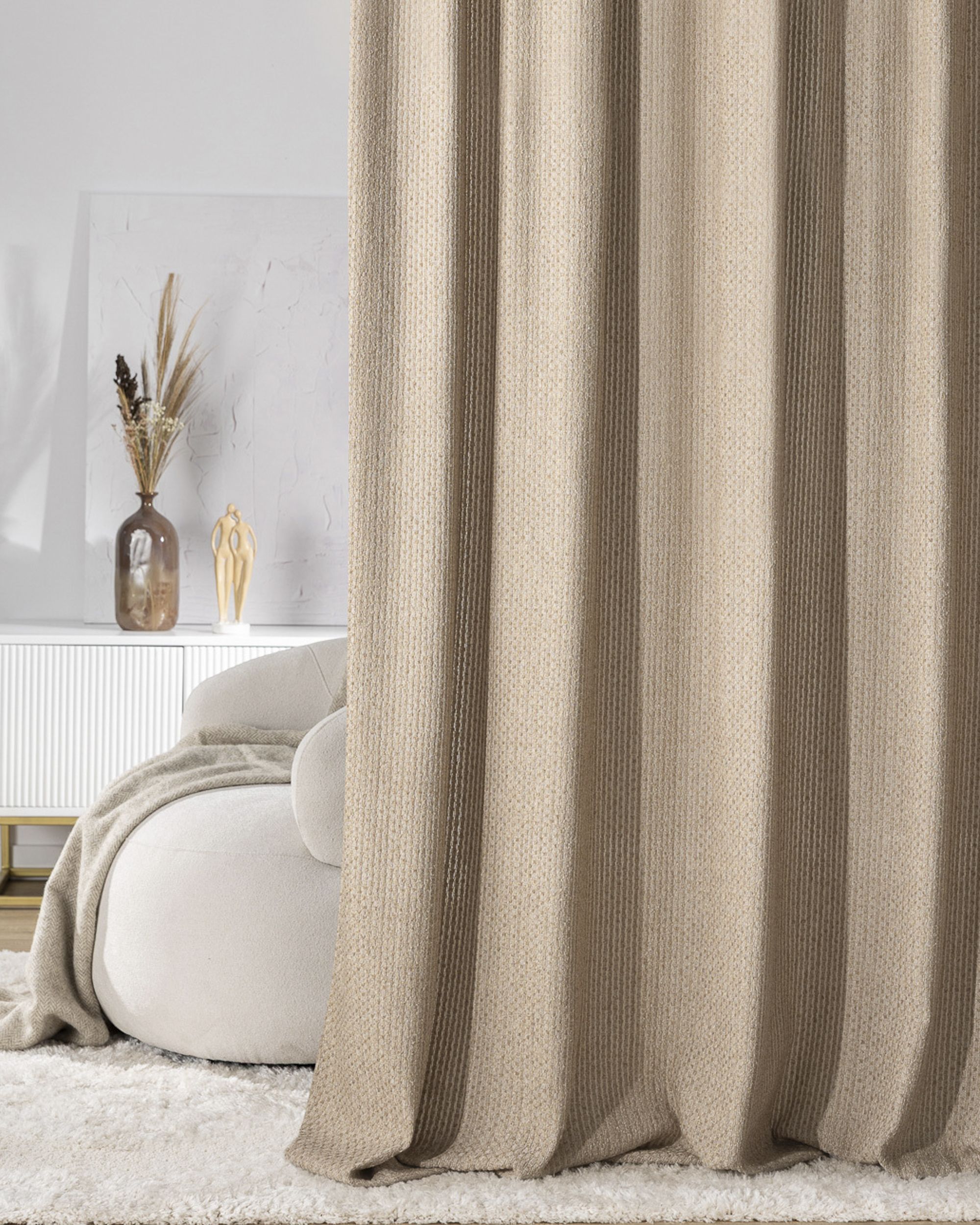 Double pinch pleat curtain product colour beige fabric structured (hover)