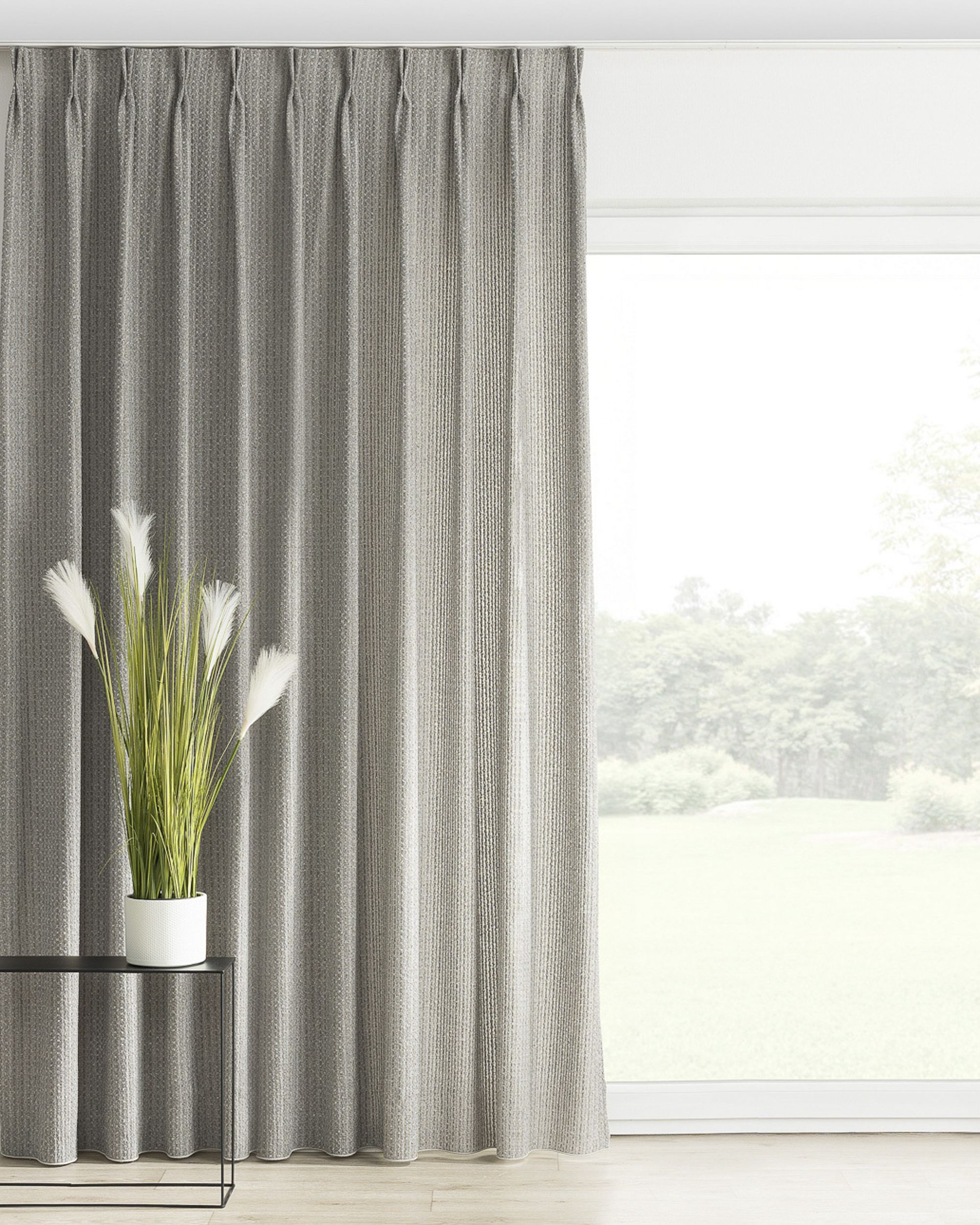 Double pinch pleat curtain product colour grey fabric structured
