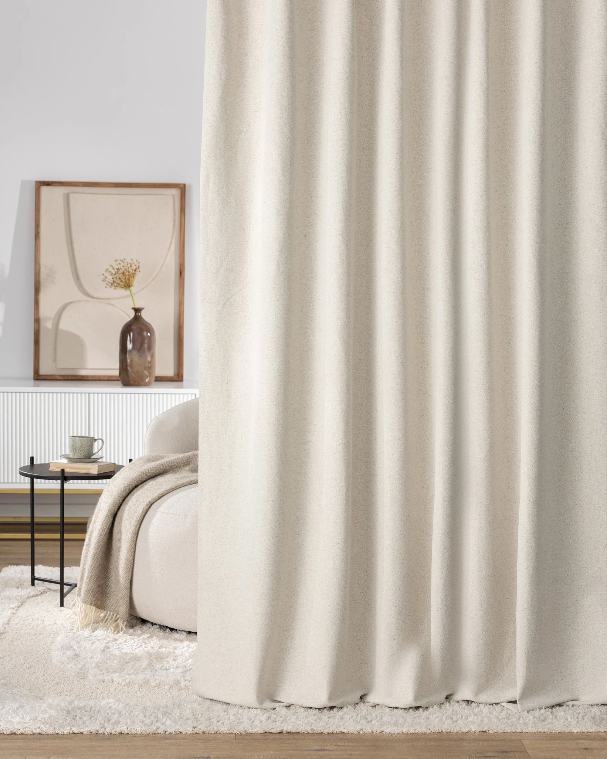 Double pinch pleat curtain product colour beige fabric structured (hover)