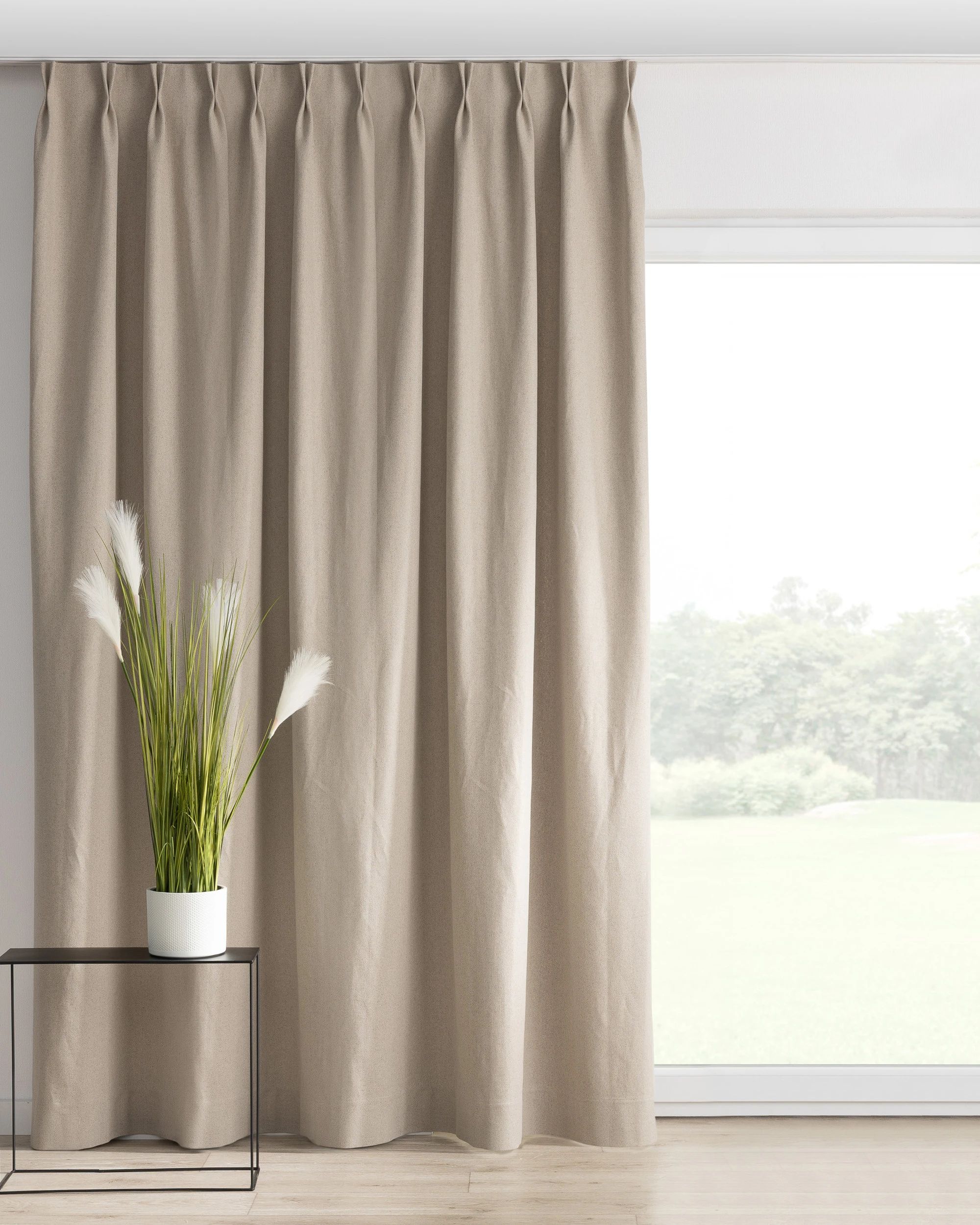 Double pinch pleat curtain product colour beige fabric structured