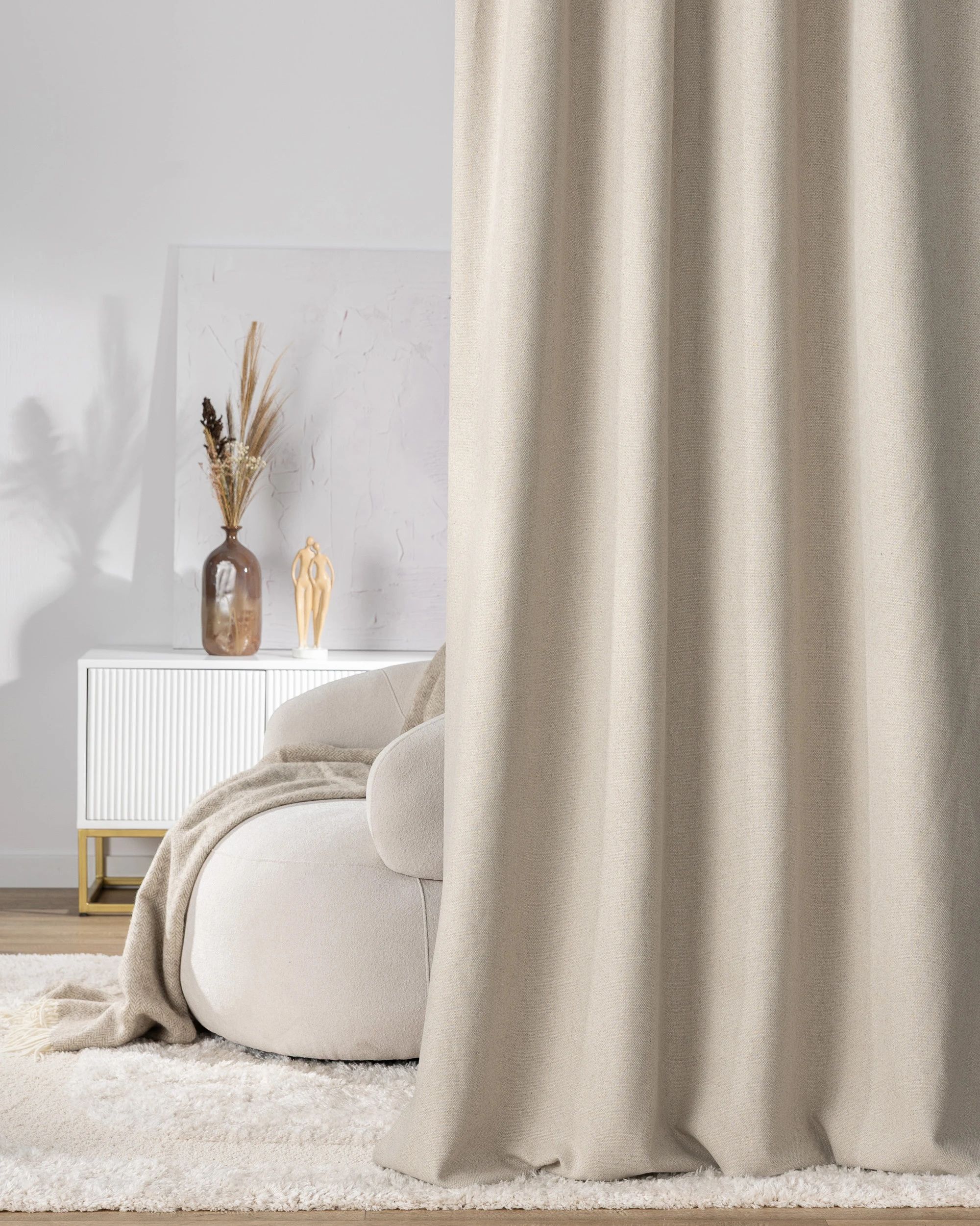 Double pinch pleat curtain product colour beige fabric structured (hover)
