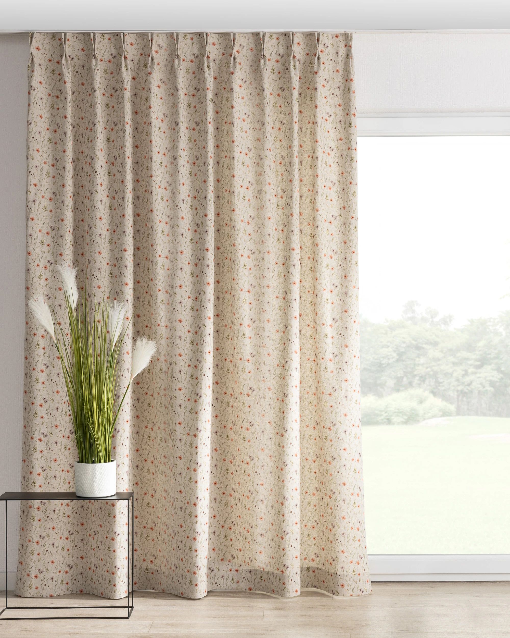 Double pinch pleat curtain product colour multicolour fabric structured, patterned