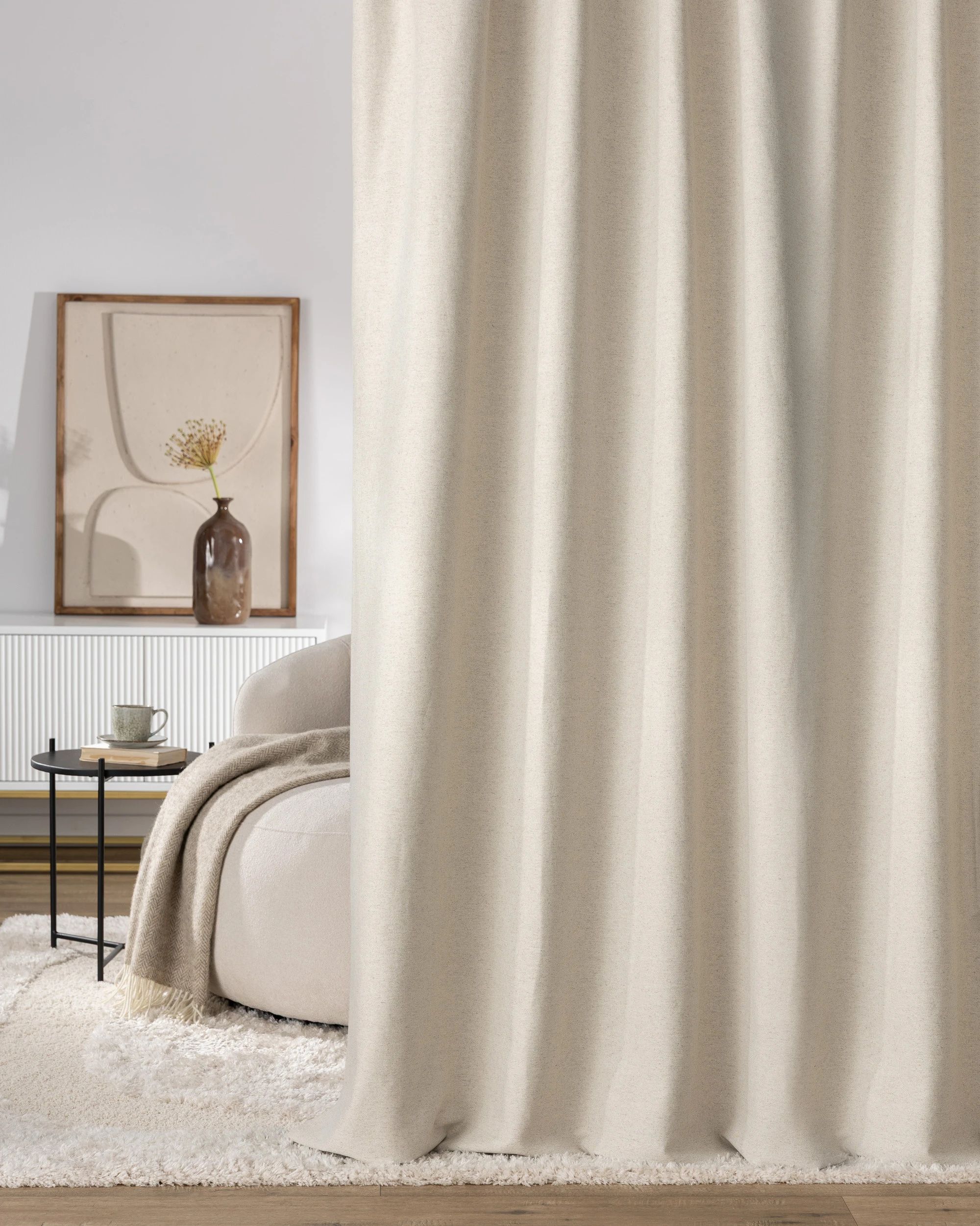 Double pinch pleat curtain product colour beige fabric structured (hover)